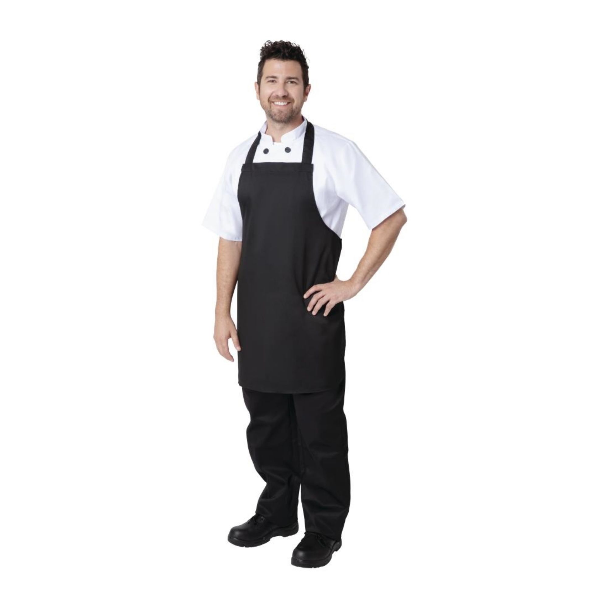 Picture of Nisbets Essentials Bib Aprons Polycotton Black (Pack of 2)
