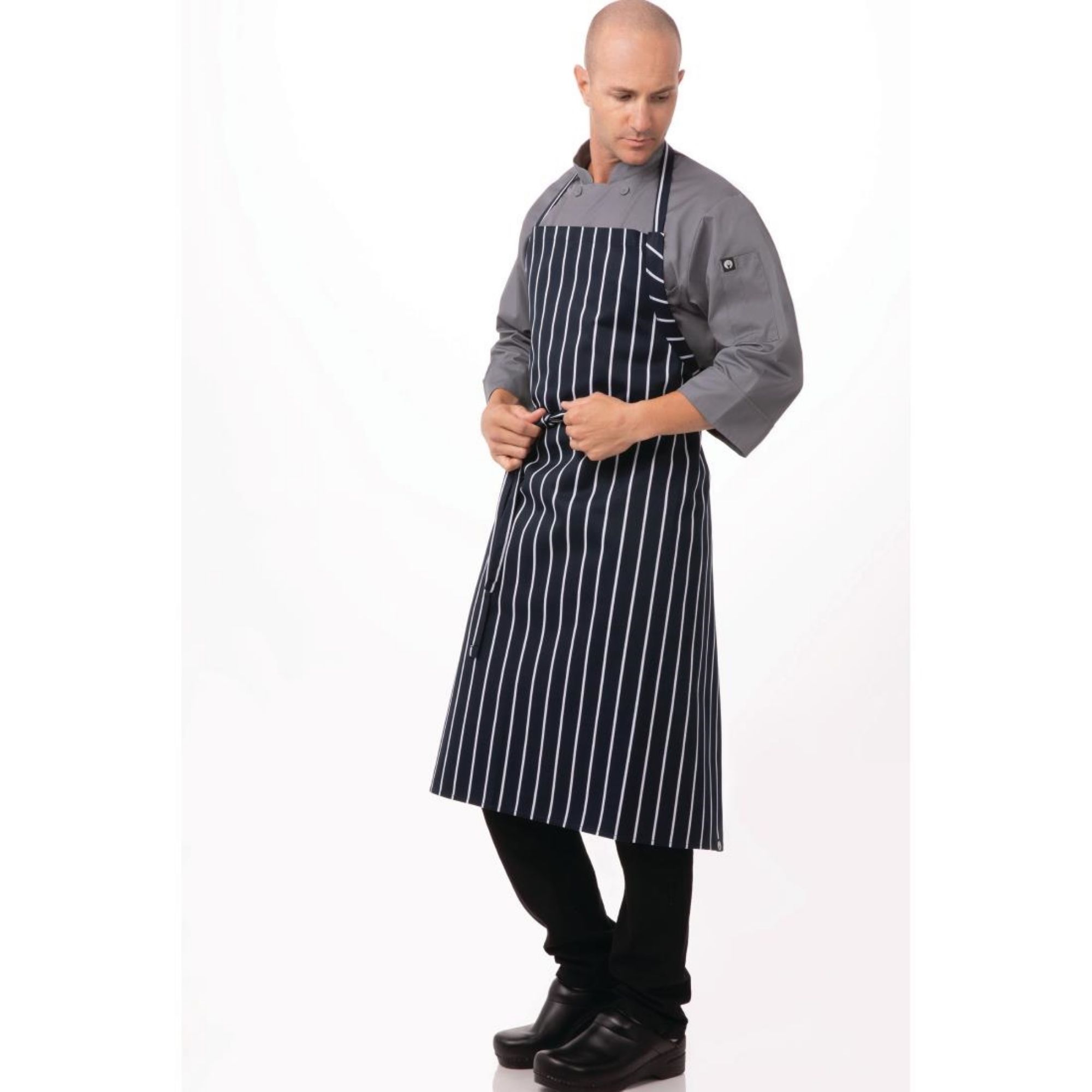 Picture of Chef Works Premium Woven Bib Apron Navy and White Stripe