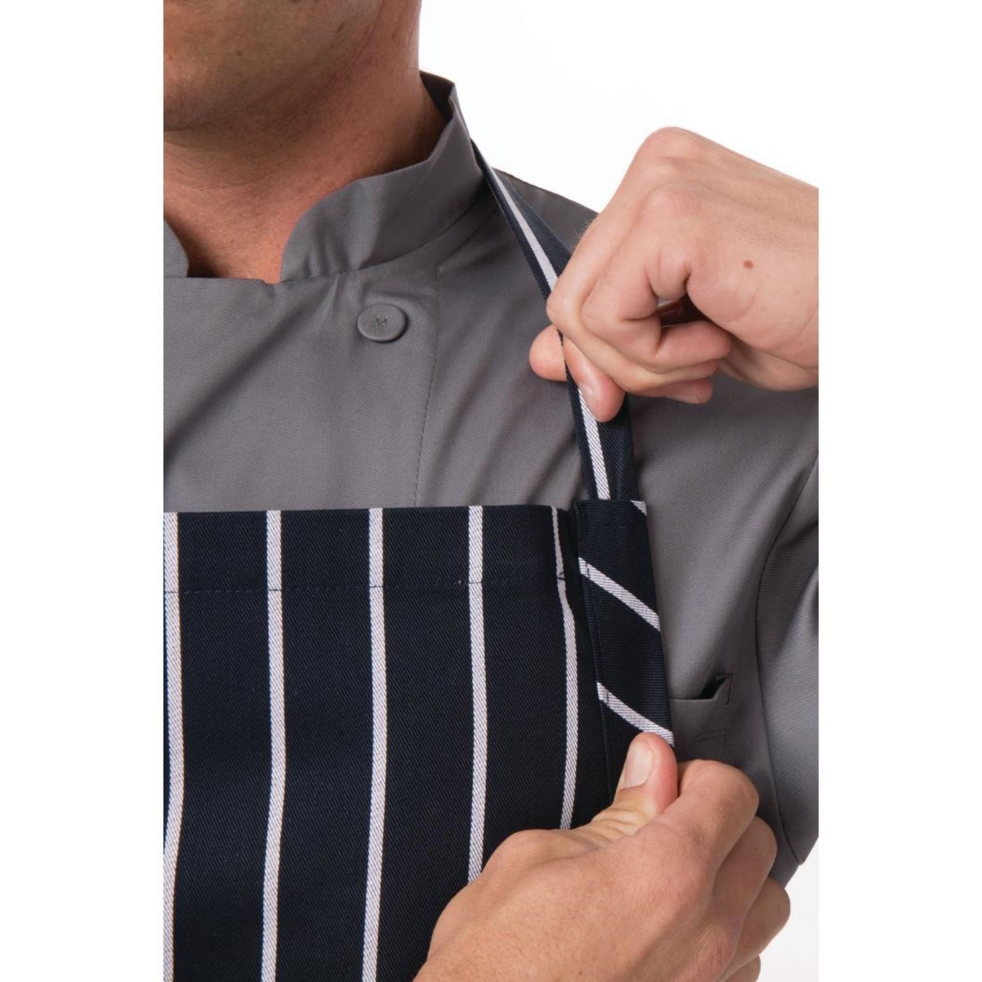 Picture of Chef Works Premium Woven Bib Apron Navy and White Stripe