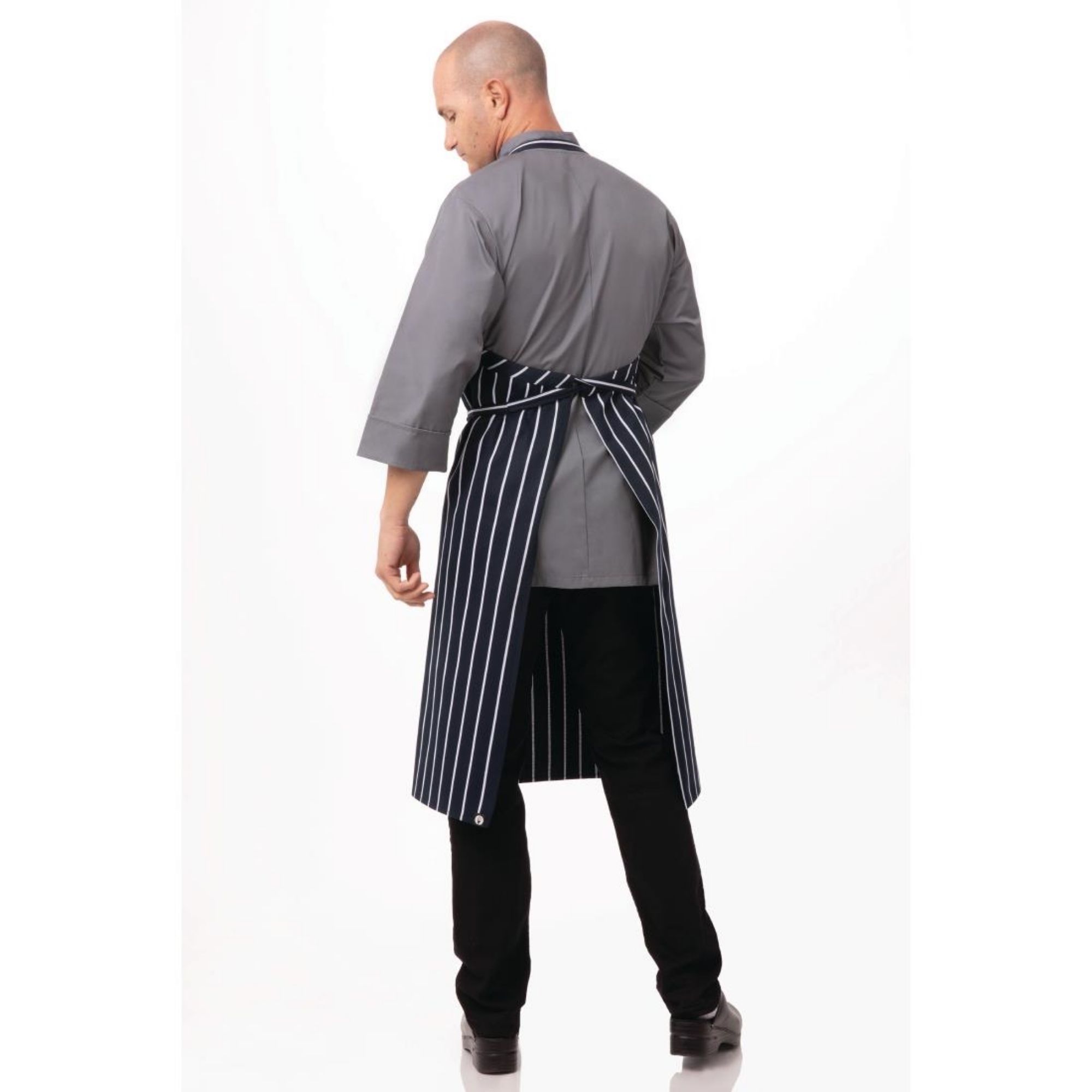 Picture of Chef Works Premium Woven Bib Apron Navy and White Stripe