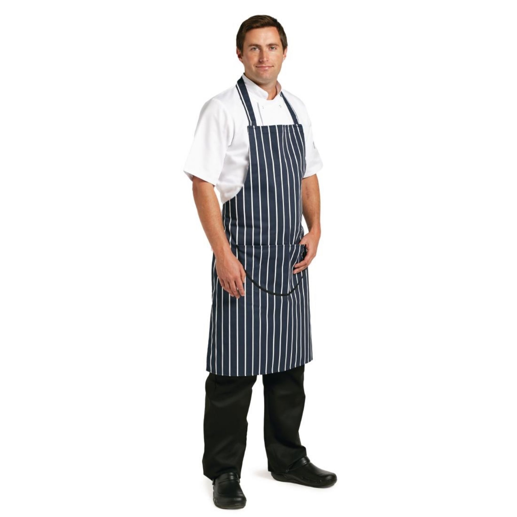 Picture of Whites Butchers Apron Navy Stripe with Pocket