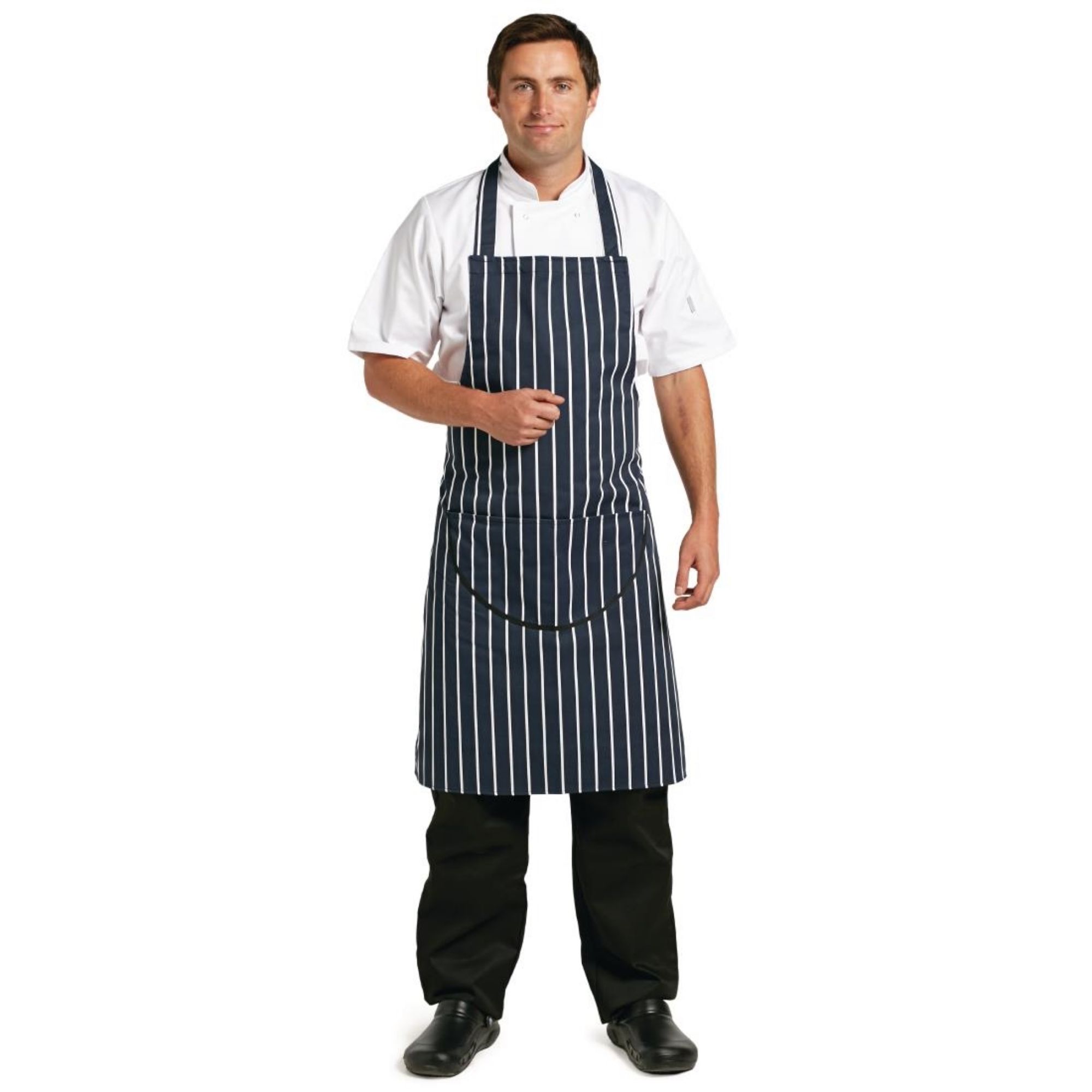 Picture of Whites Butchers Apron Navy Stripe with Pocket