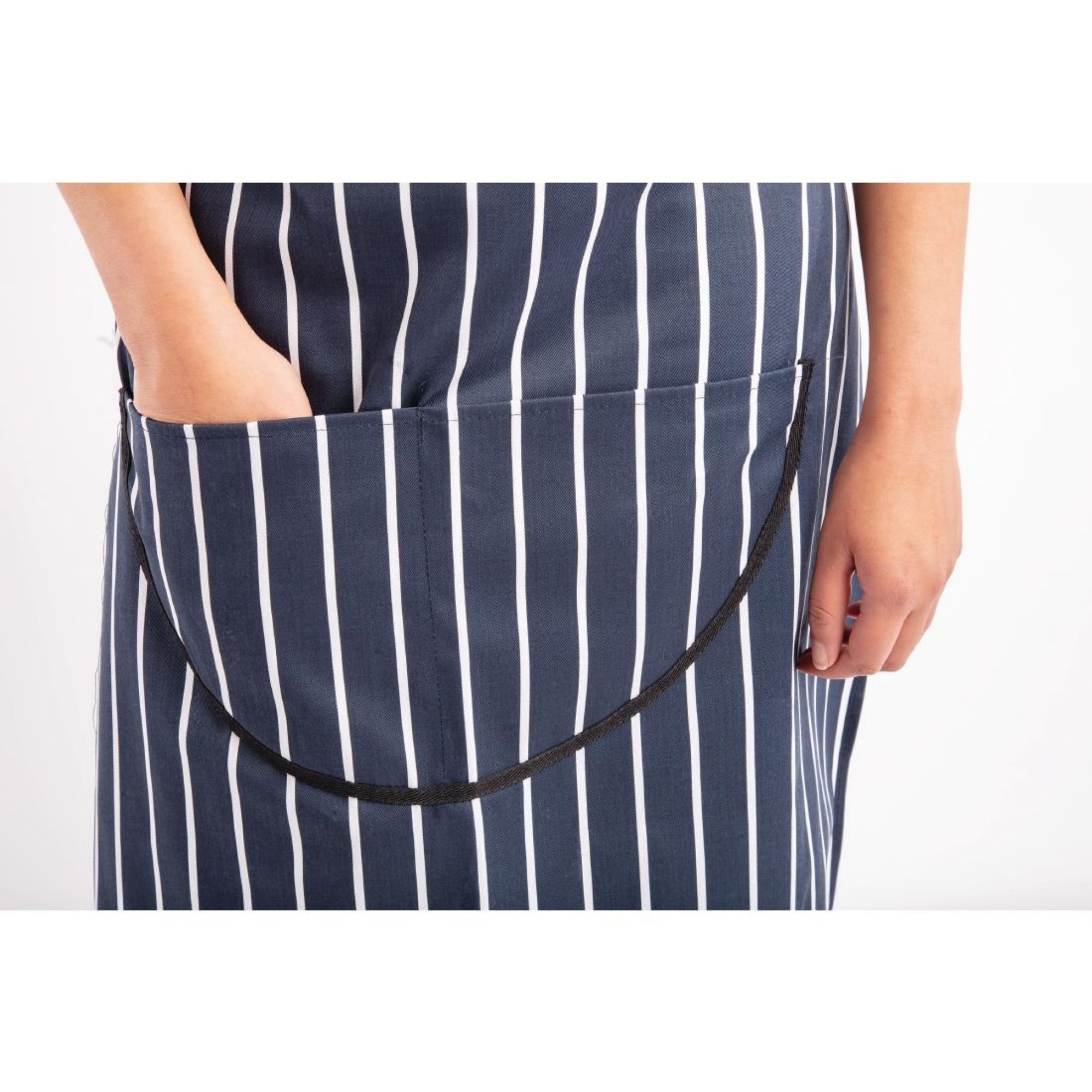 Picture of Whites Butchers Apron Navy Stripe with Pocket