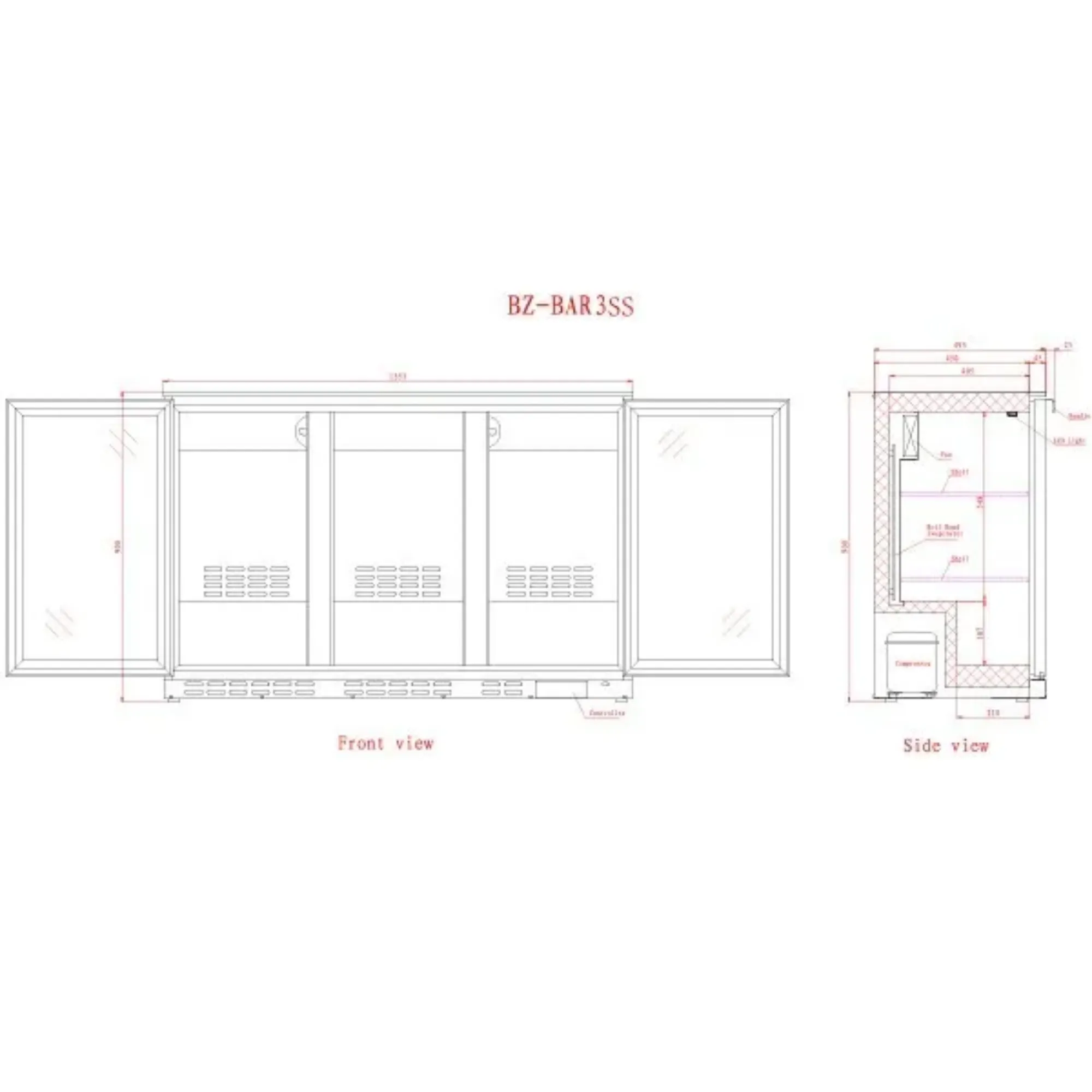 Picture of BLIZZARD Triple Sliding Glass Door Bottle Cooler Black BAR3SL