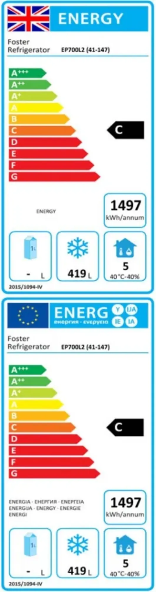 Picture of Foster EP700L2/41-147 Upright Half Door Freezer Cabinet - Stainless Steel Int/Ext