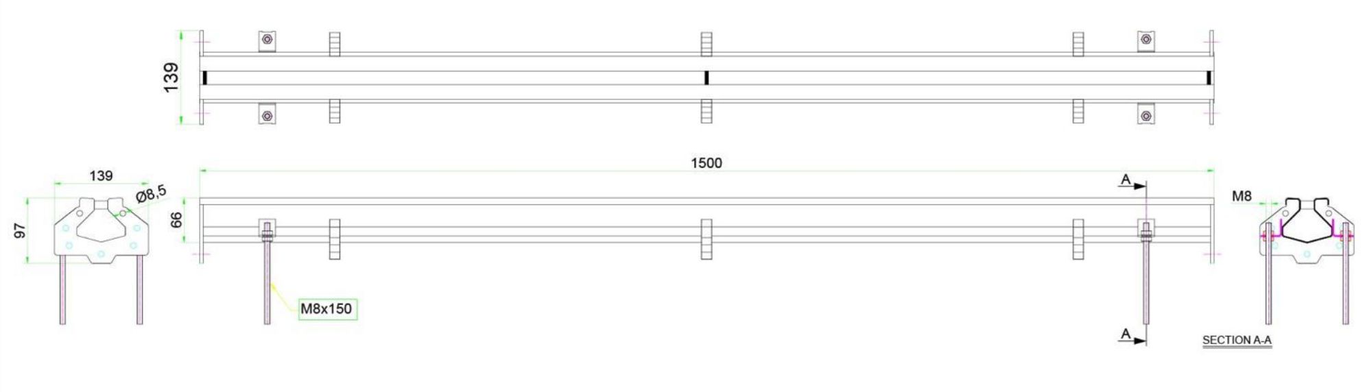 Picture of CombiSteel Connectable Stainless Steel Slotted Channel 1500X65 - 7107.0015