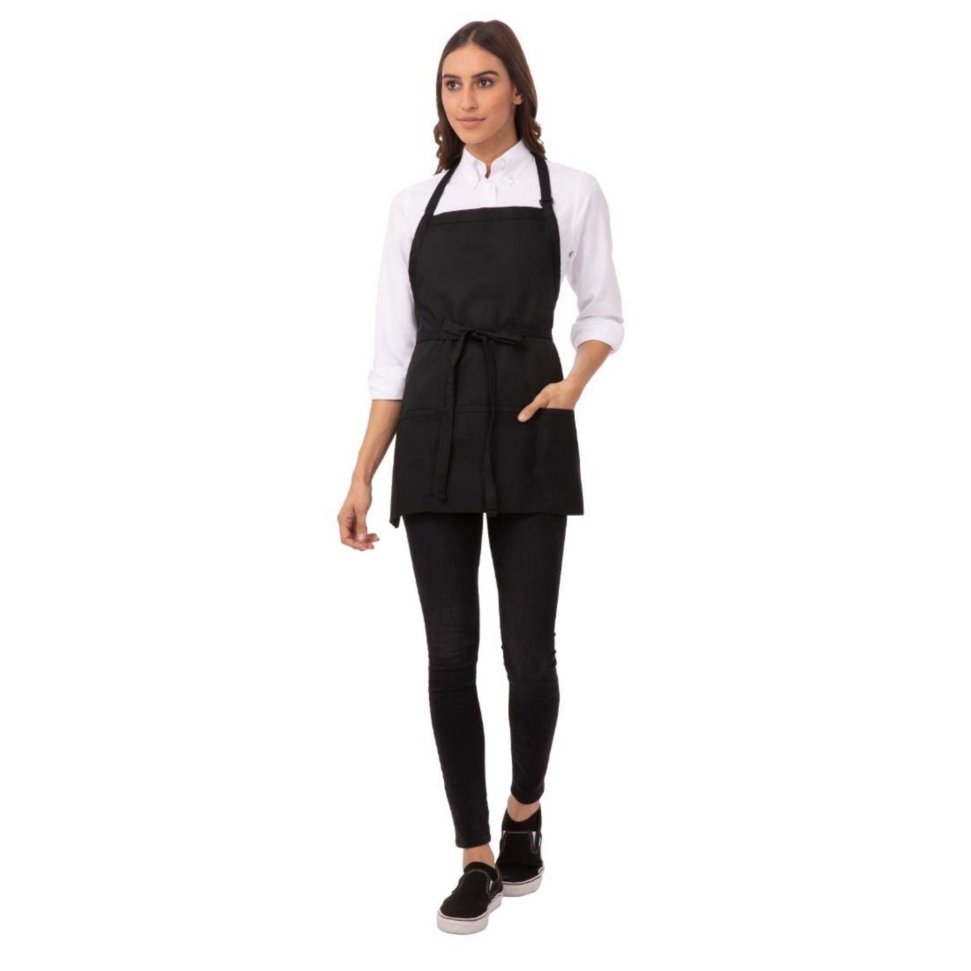 Picture of Chef Works Three Pocket Bib Apron Black - B691