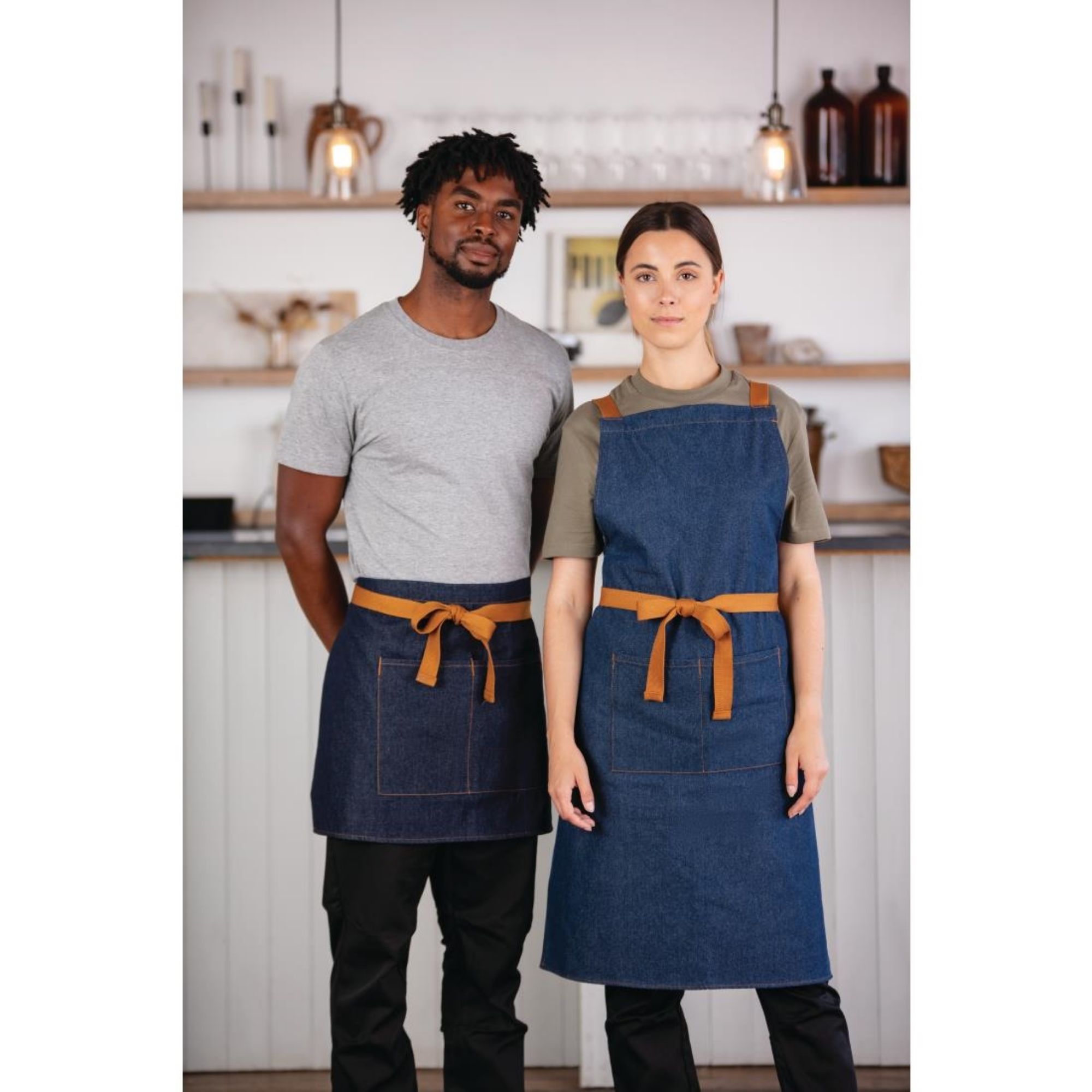 Picture of Southside Waist Apron Denim Blue Tan Ties