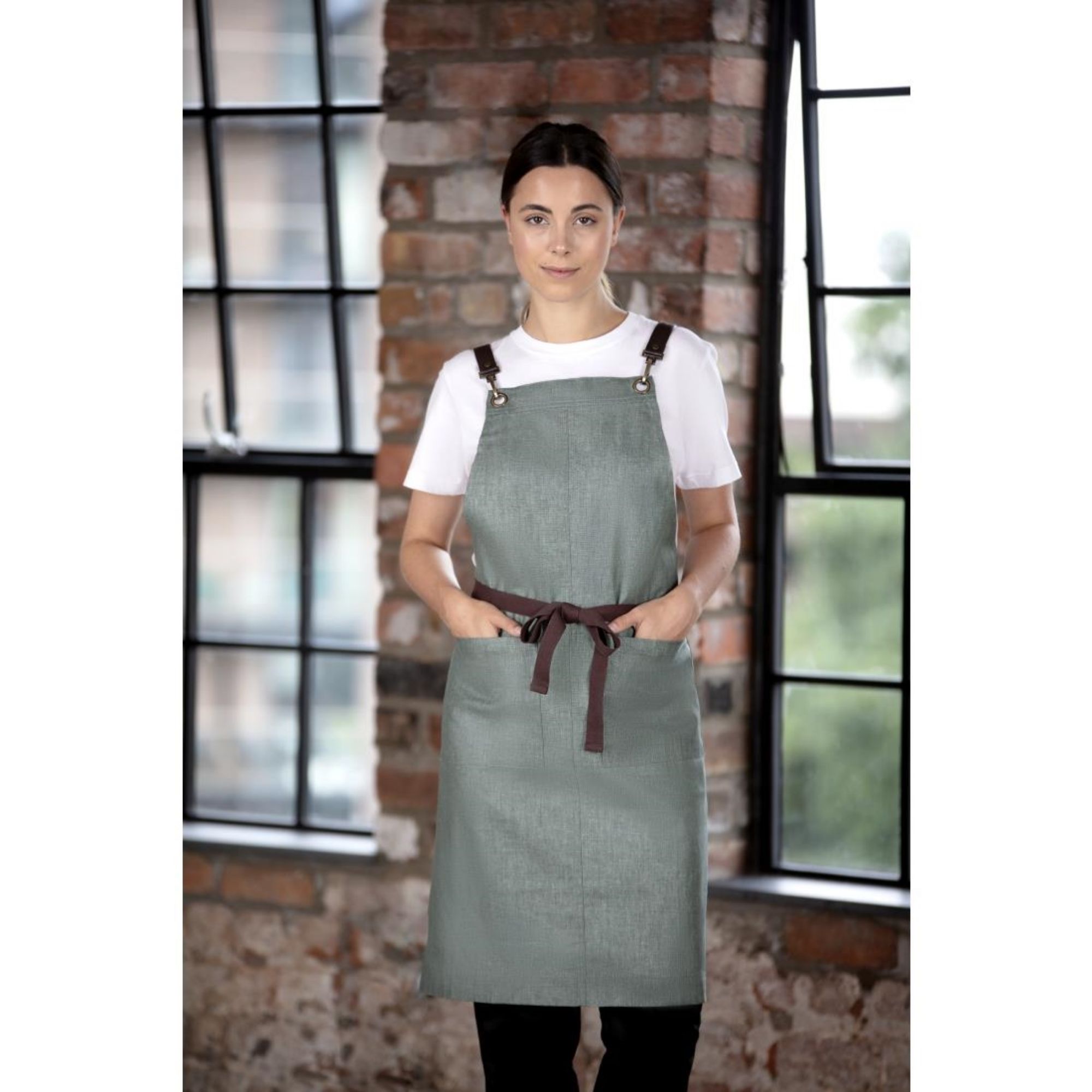 Picture of Southside Linen Blend Bib Apron Forest Green - BB690