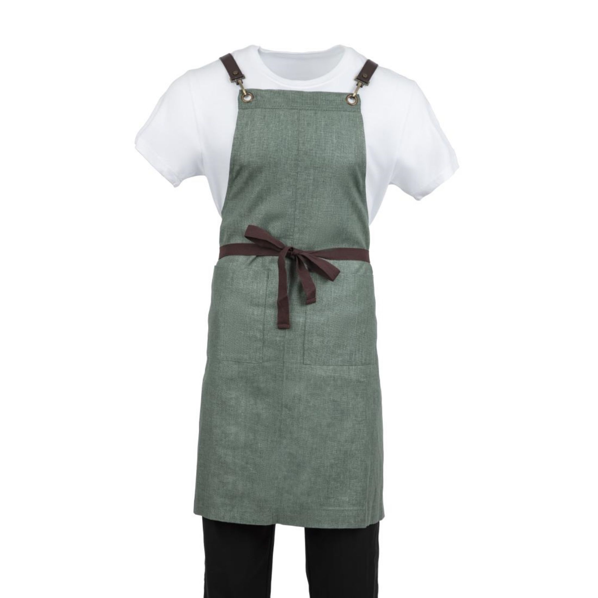 Picture of Southside Linen Blend Bib Apron Forest Green
