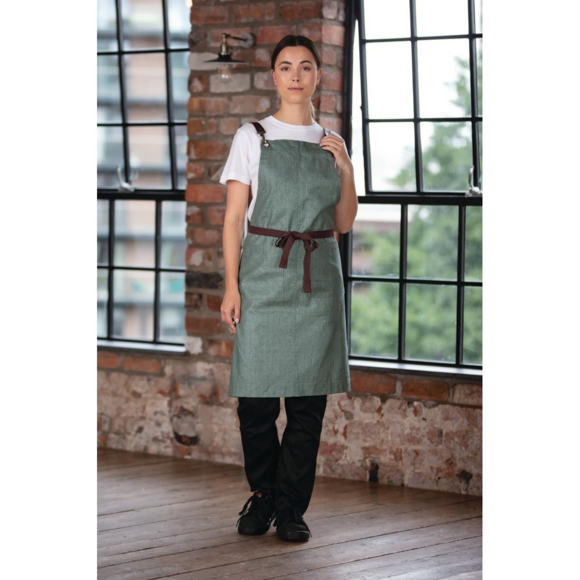 Picture of Southside Linen Blend Bib Apron Forest Green