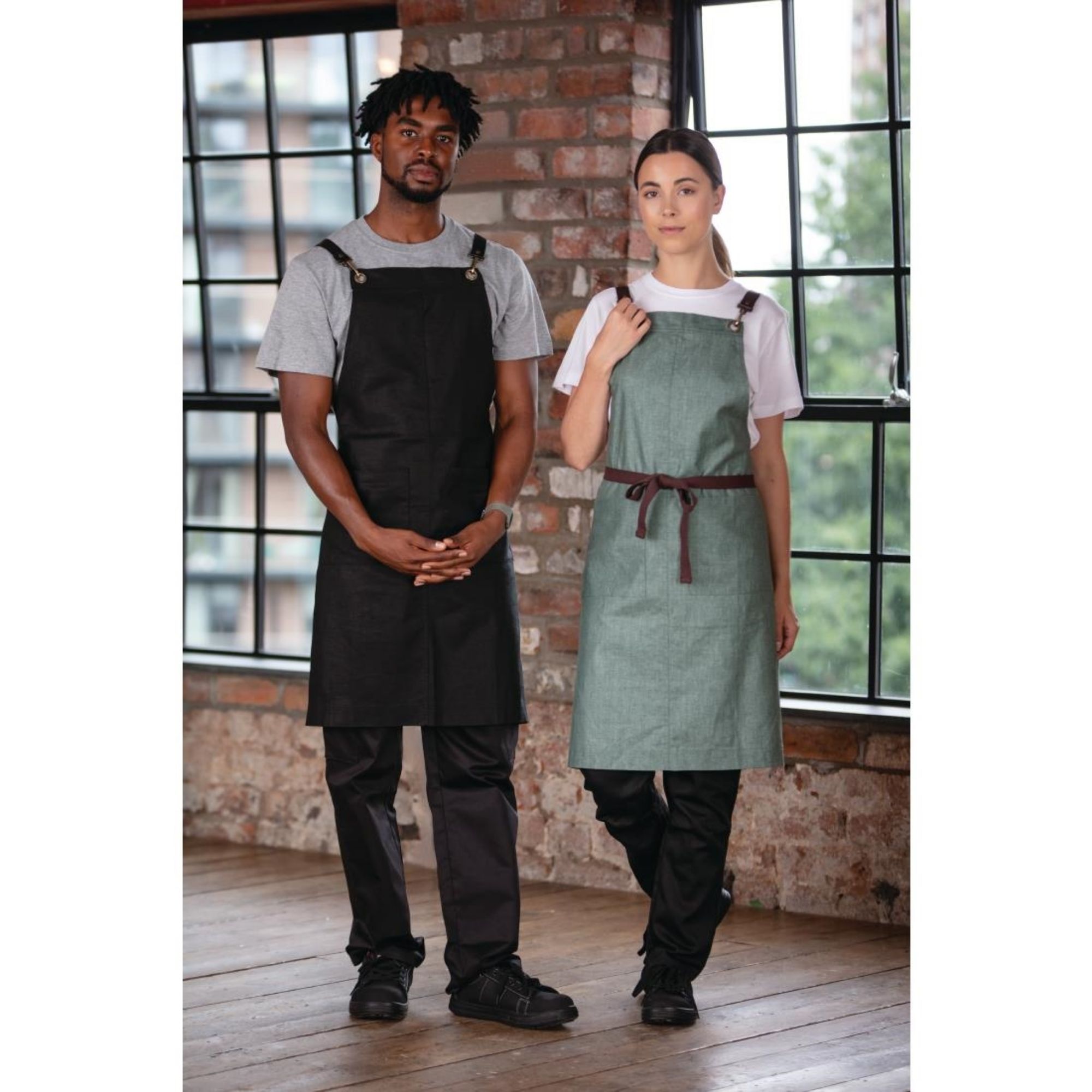 Picture of Southside Linen Blend Bib Apron Forest Green