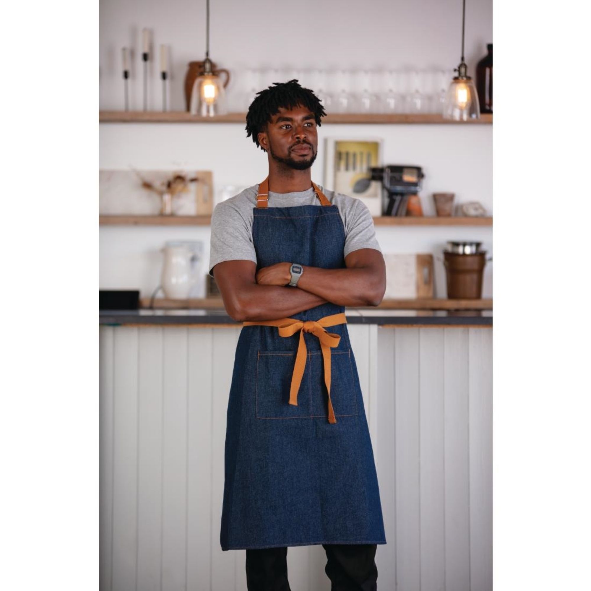 Picture of Southside Bistro Apron Denim-Blue With Tan Ties - B980