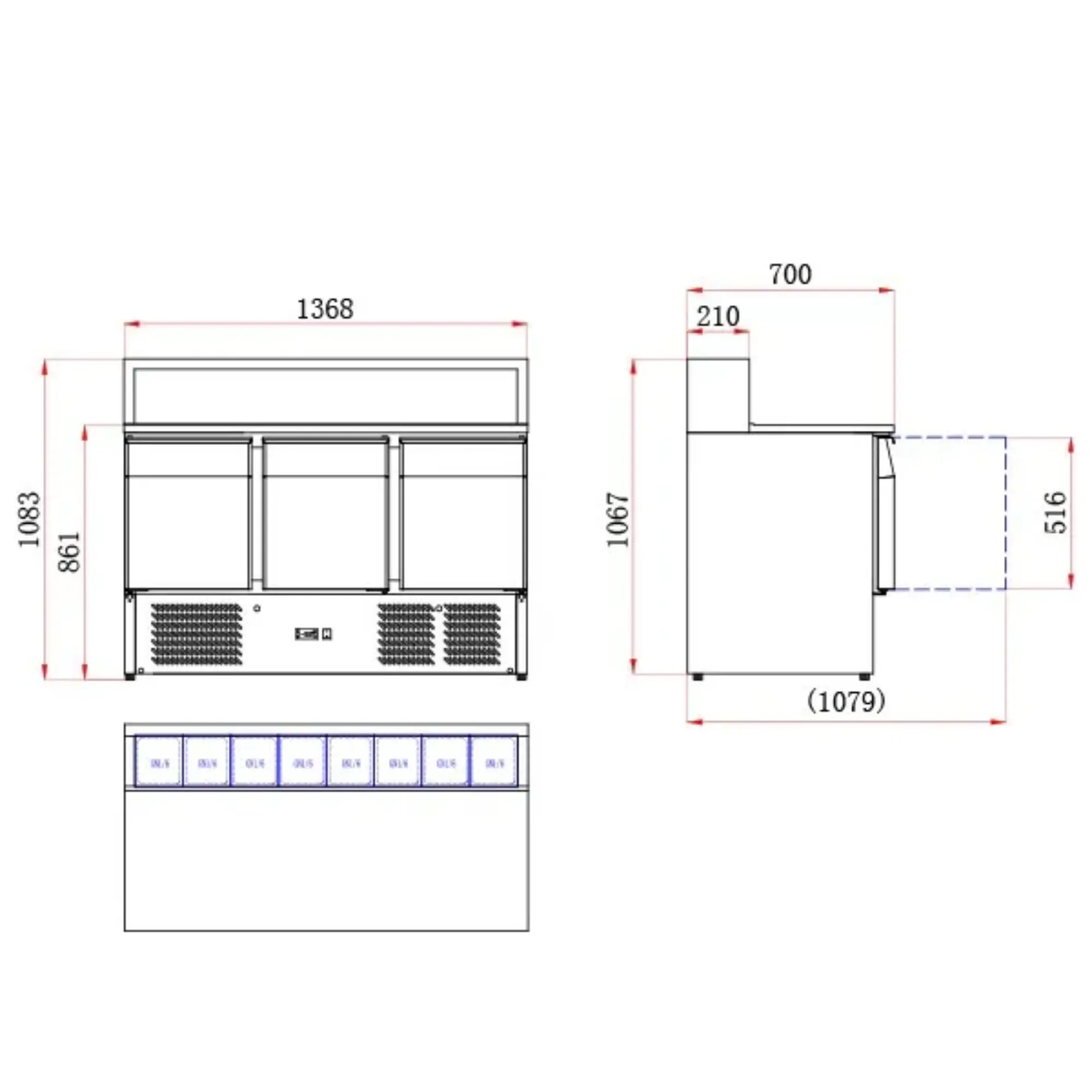 Picture of BLIZZARD Blizzard Compact Triple Door Refrigerated Pizza Prep Counter BCC3PREPGRANITE