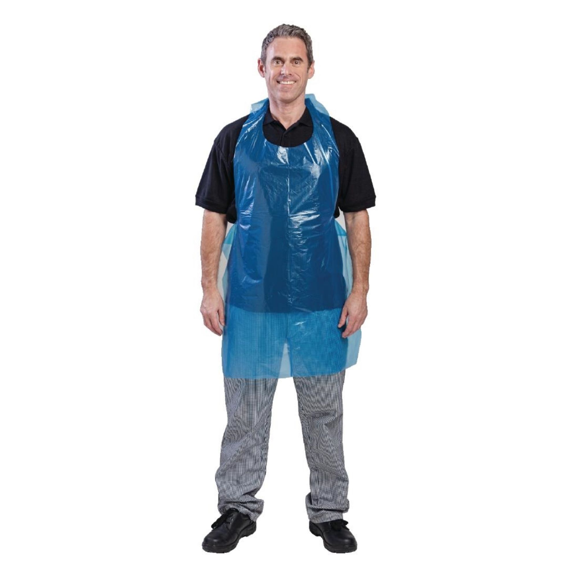 Picture of Disposable Polythene Bib Aprons Blue (Pack of 100) - A305