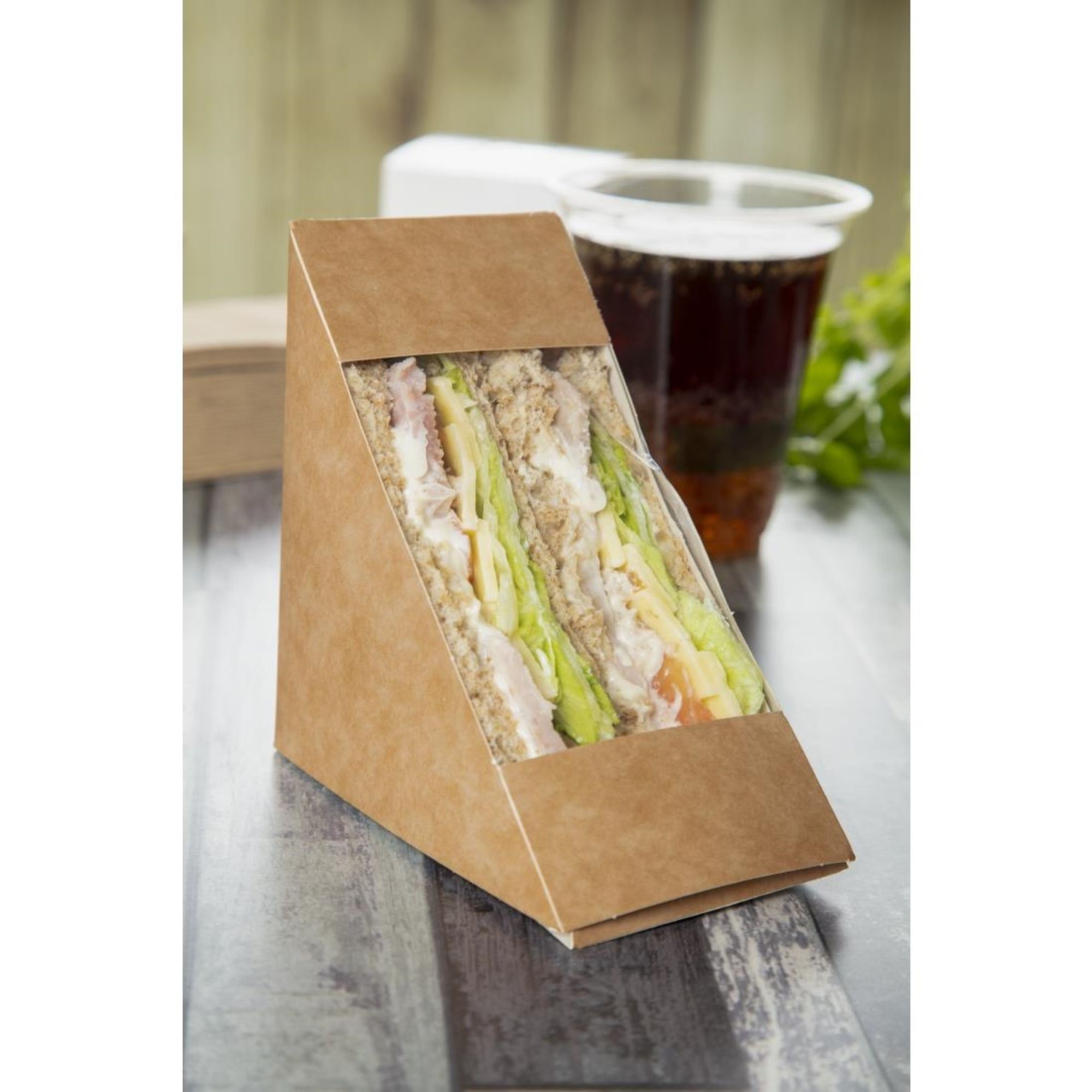 Picture of Colpac Recyclable Kraft Front-Loading Sandwich Wedges With PLA Window (Pack of 500)