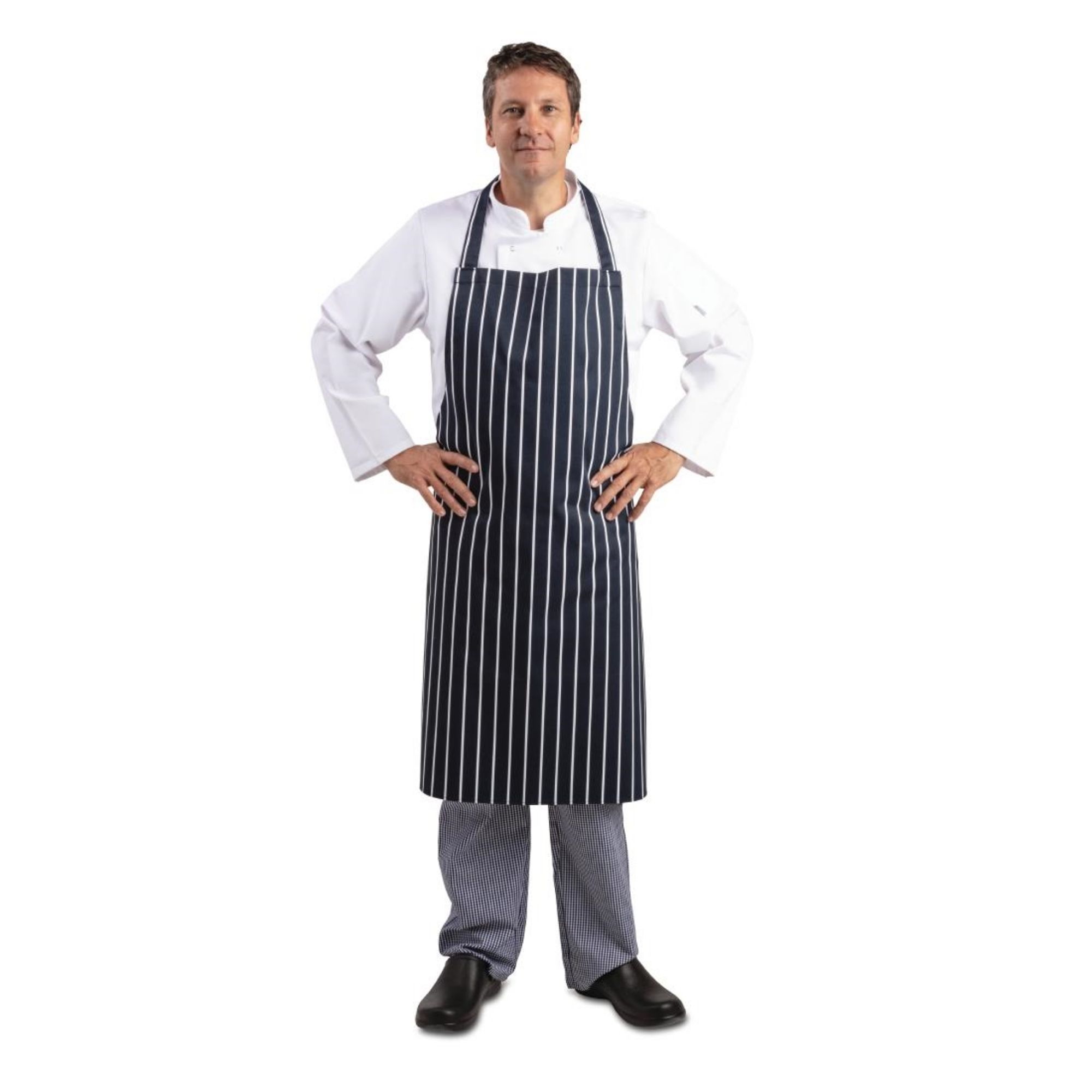 Picture of Whites Butchers Apron Navy Stripe Extra Large