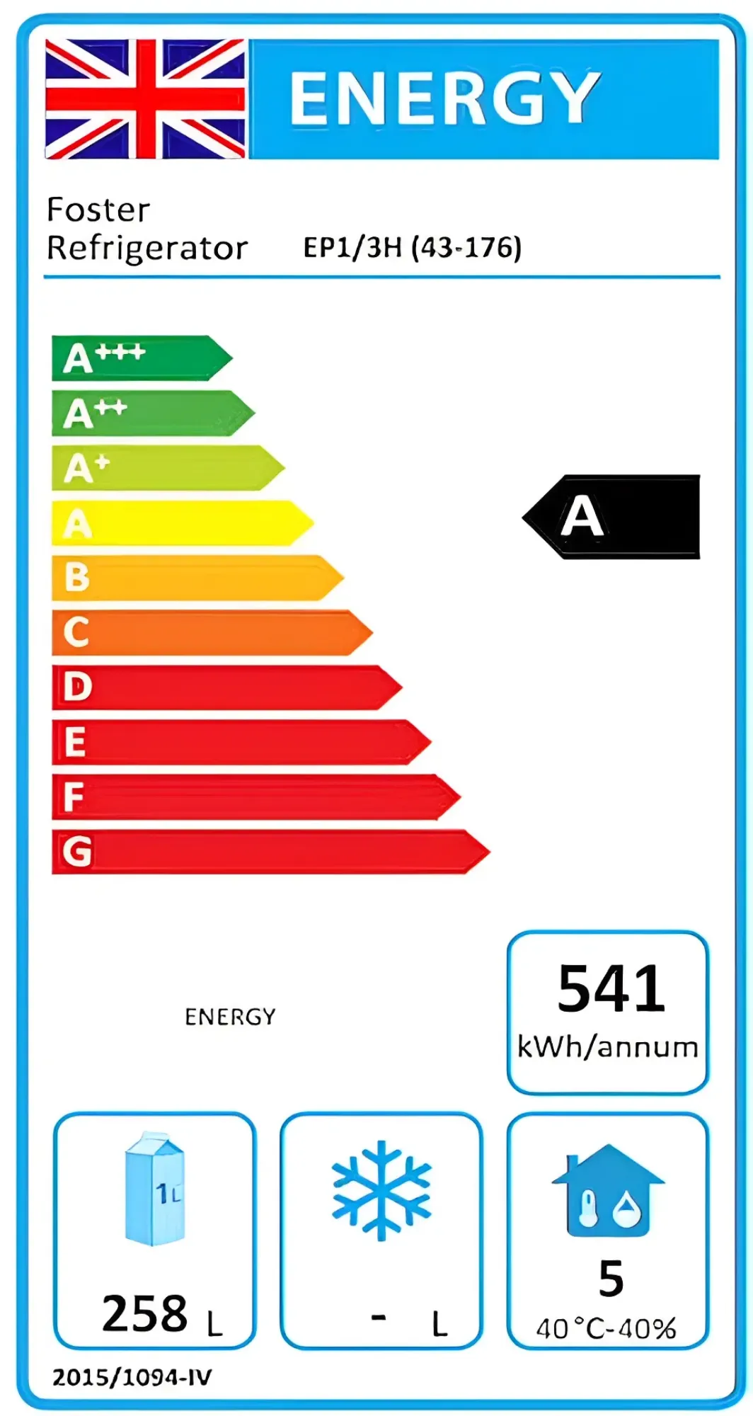 Picture of Foster EP1/3H/43-176 EcoPro G3 3 Door Fridge Counter, 435 Litres