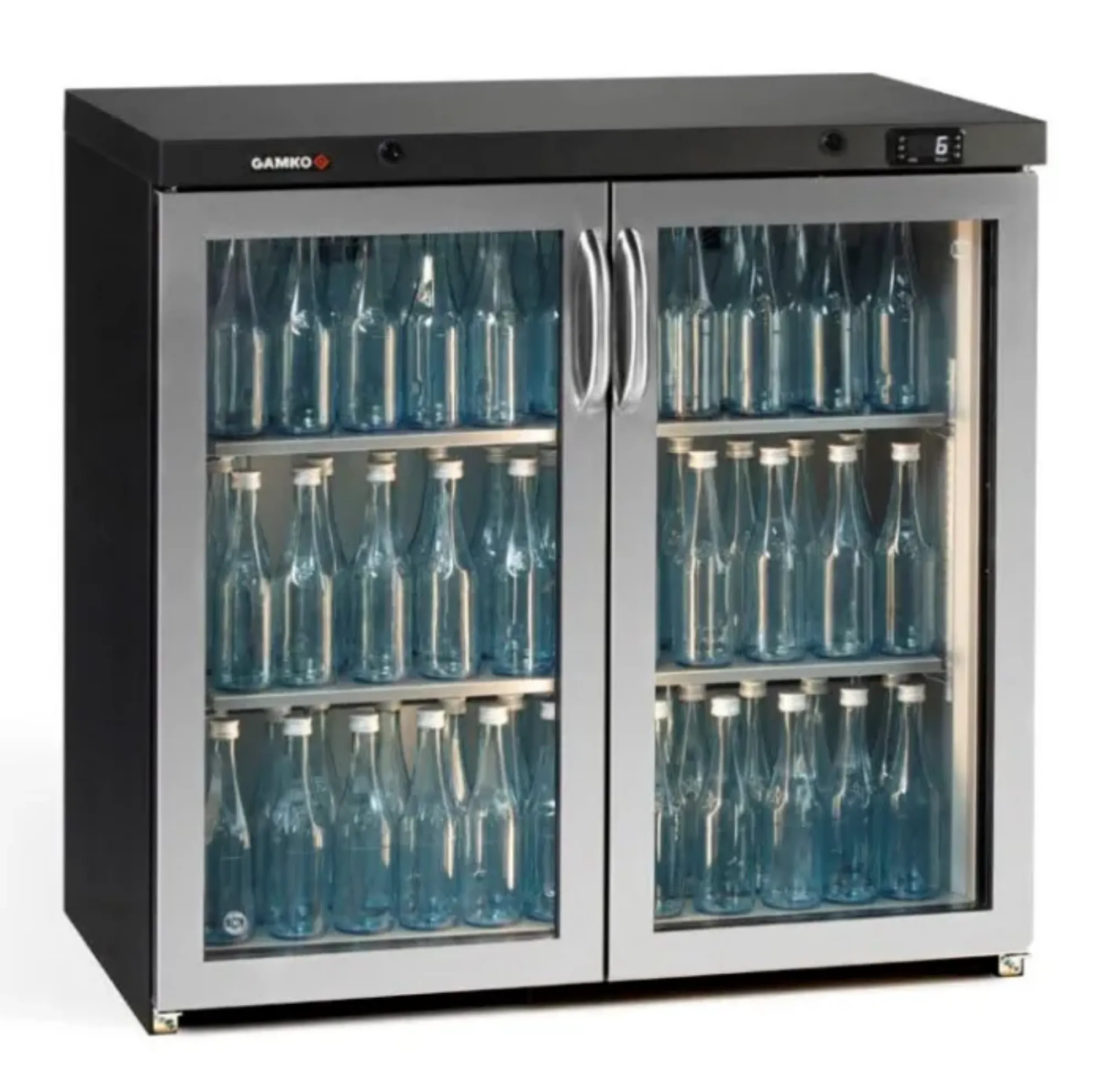 Picture of Gamko Maxiglass MG3/250GCS Hinged Double Stainless Steel Frame Glass Door Undercounter Bottle Cooler 250 Litres - MG3-250GCS