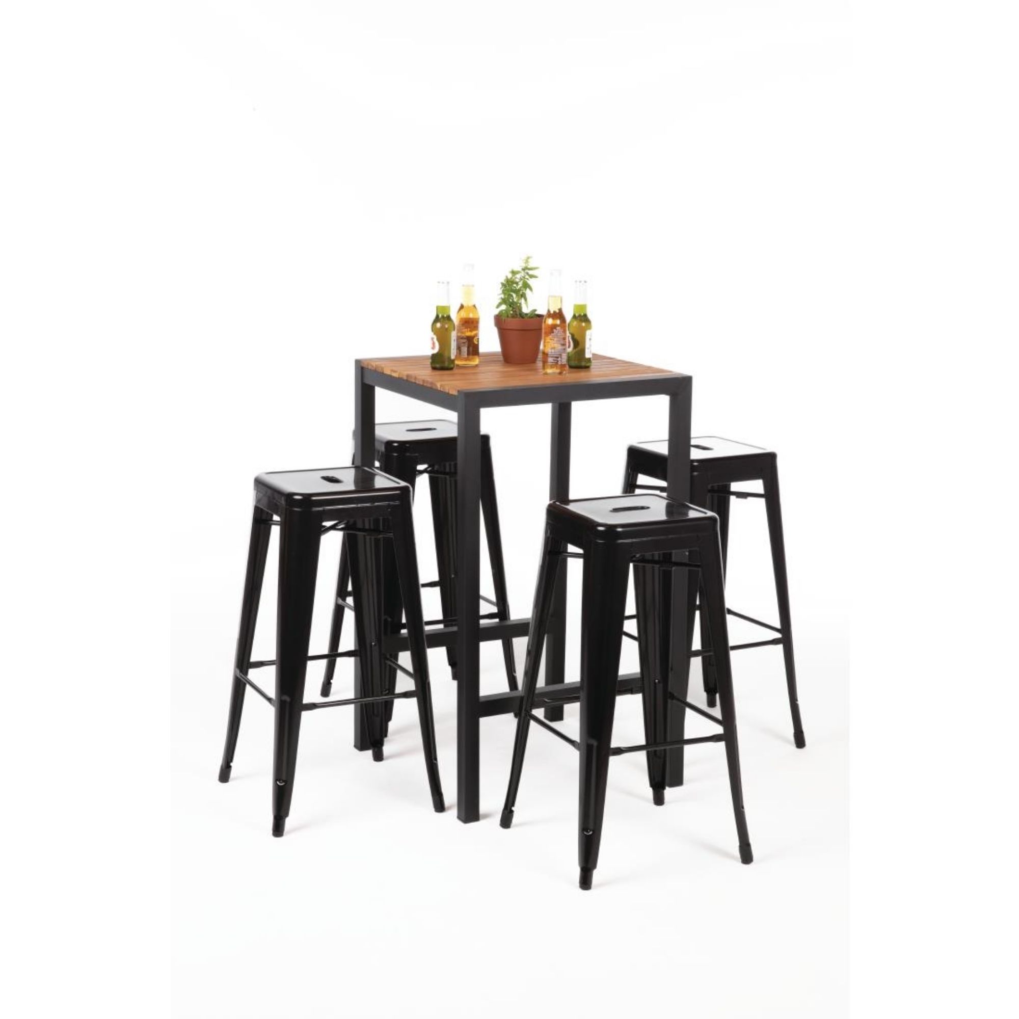 Picture of Bolero Square Steel and Acacia Bar Table 600mm