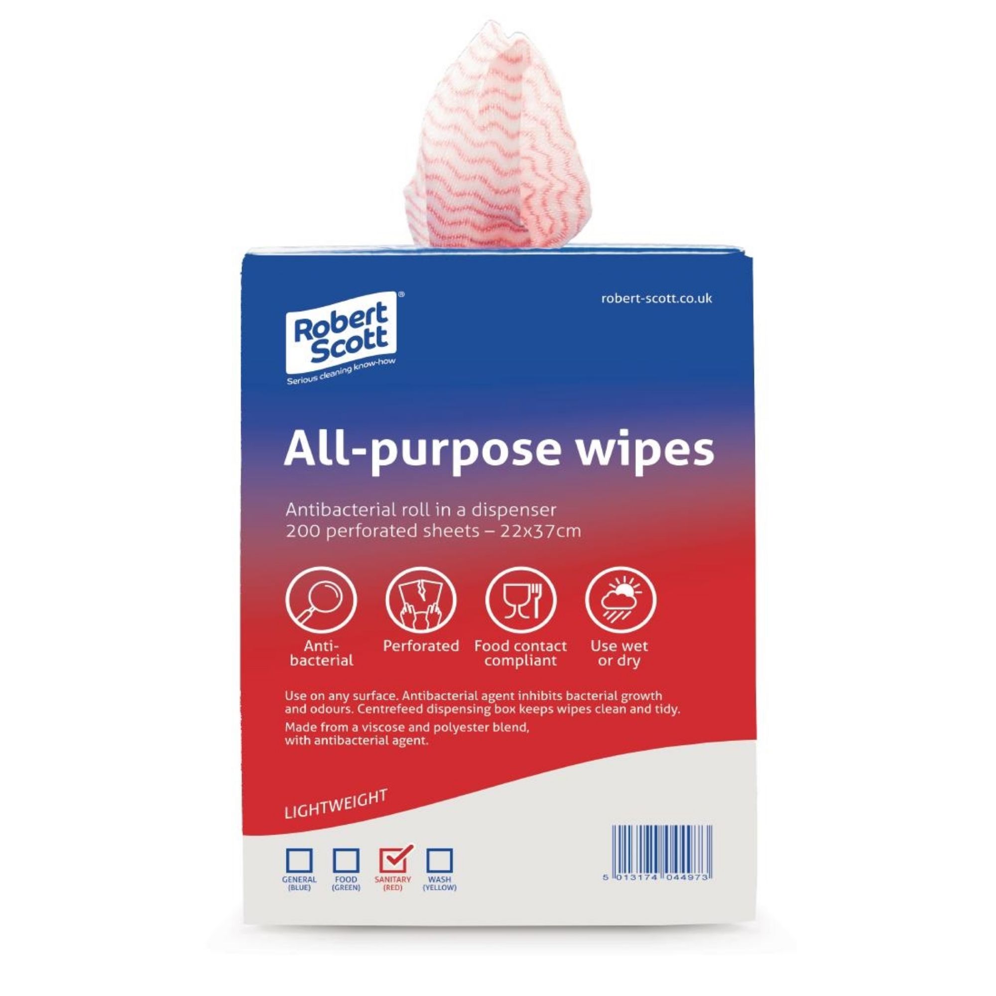 Picture of Robert Scott All-Purpose Antibacterial Cleaning Cloths Red (Pack of 200)
