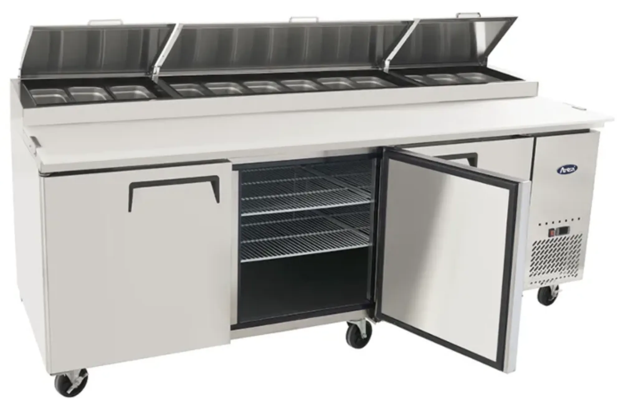 Picture of Atosa MPF8203 Heavy Duty Double Door Pizza Table 523 Litres, with 12 x 1/3GN Pans - MPF8203GR