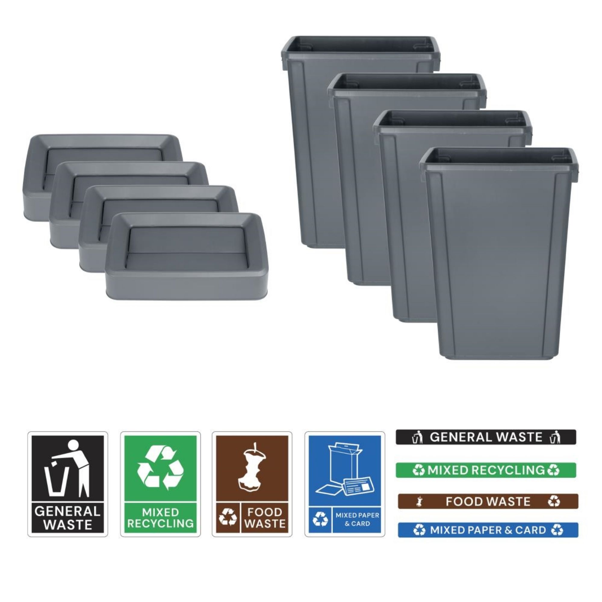 Picture of Jantex Simpler Recycling Slim Bin Bundle Grey 4x 60Ltr