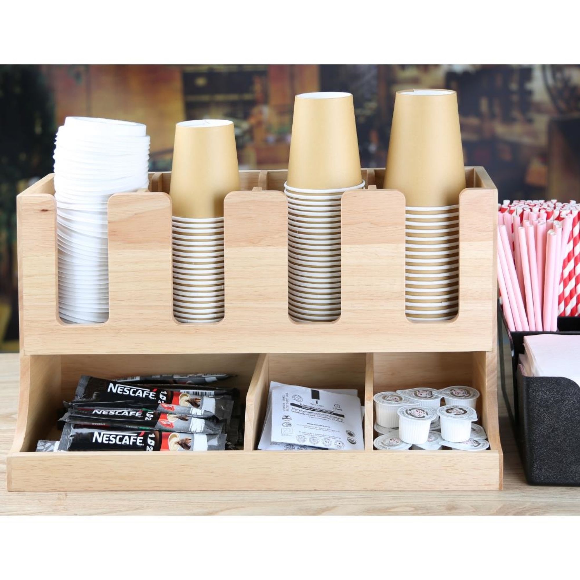Picture of Olympia Cup and Condiment Station Hevea Wood 450x120x240mm