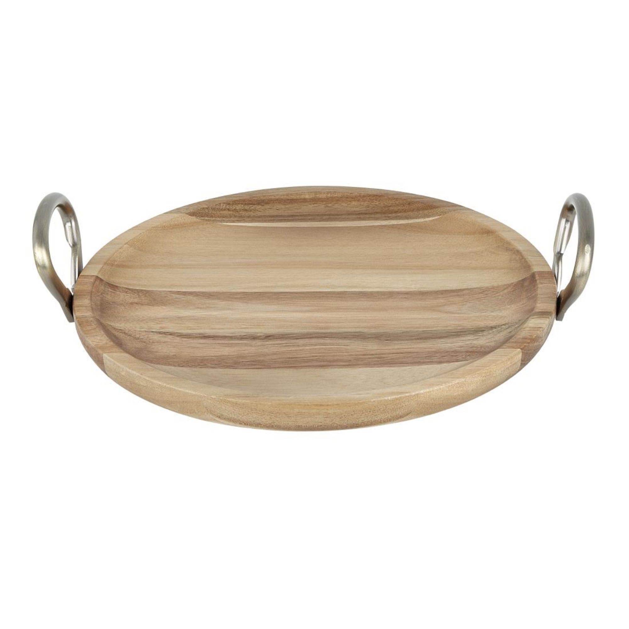 Picture of Olympia Round Dish Acacia Wood With Metal Handles 345x305x80mm - HX388