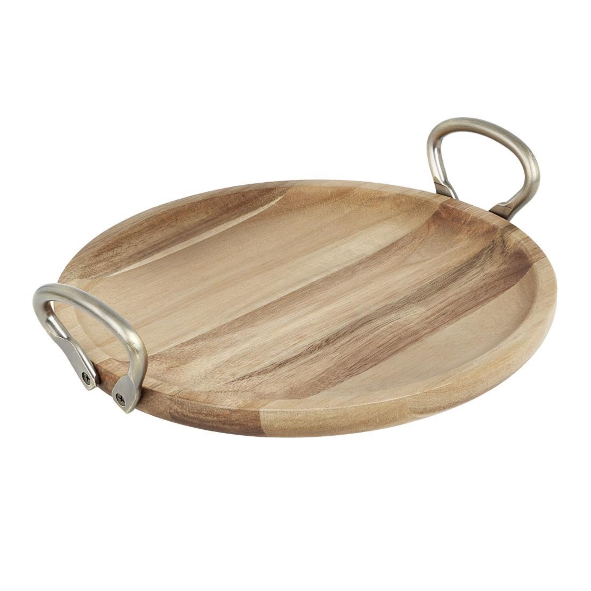Picture of Olympia Round Dish Acacia Wood With Metal Handles 345x305x80mm