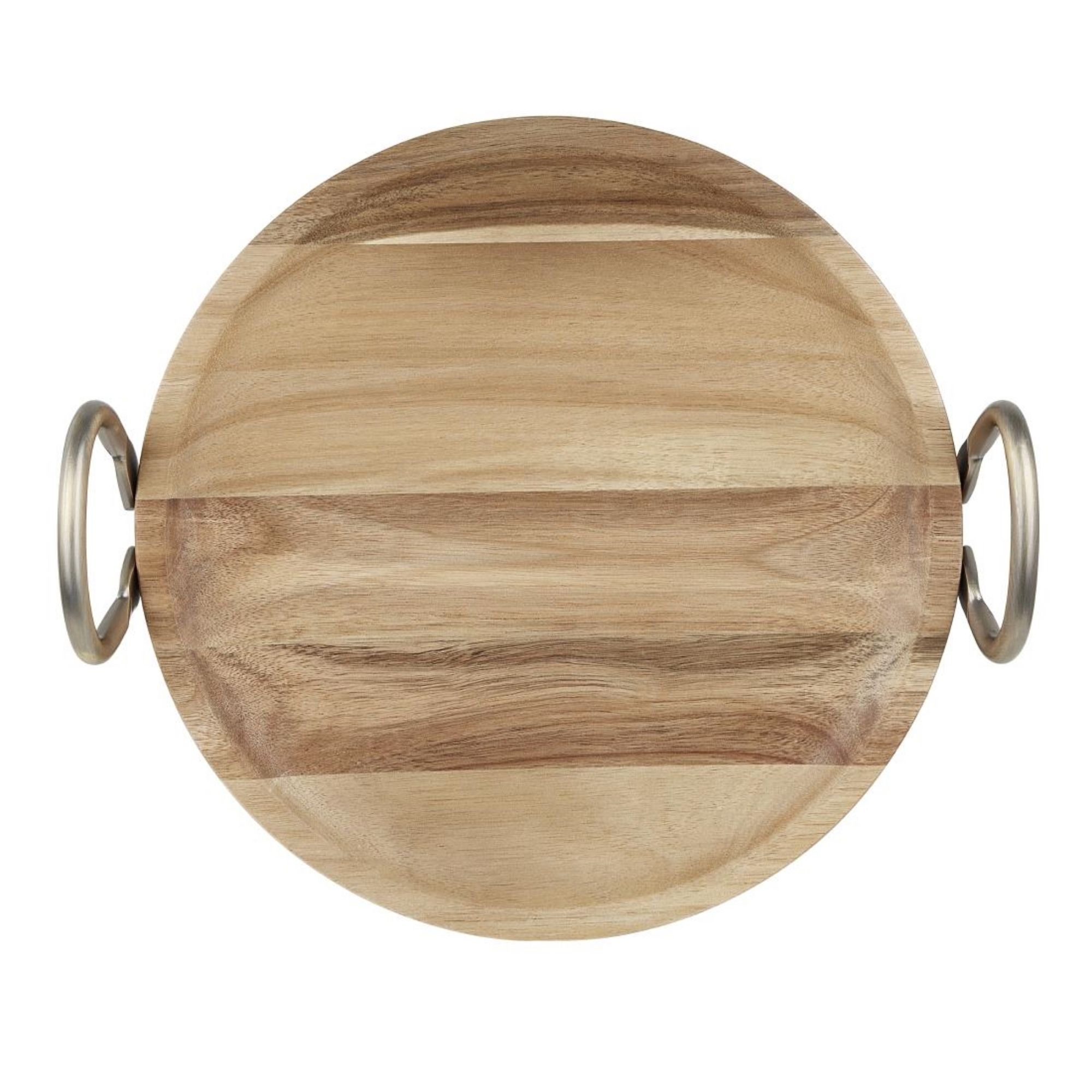 Picture of Olympia Round Dish Acacia Wood With Metal Handles 345x305x80mm