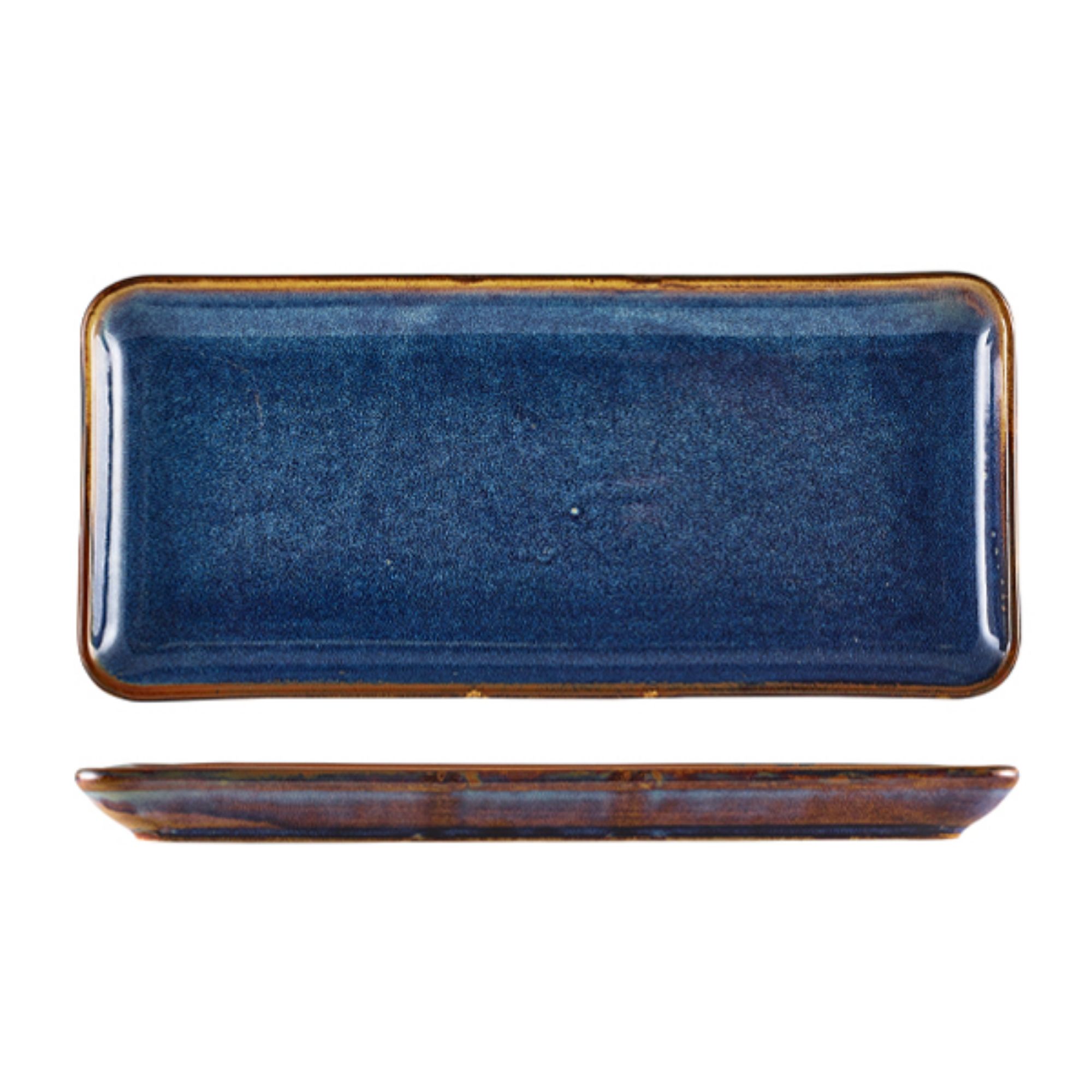 Picture of Terra Porcelain Aqua Blue Narrow Rectangular Platter 36 x 16.5cm - Pack of 3 - NR-PBL36