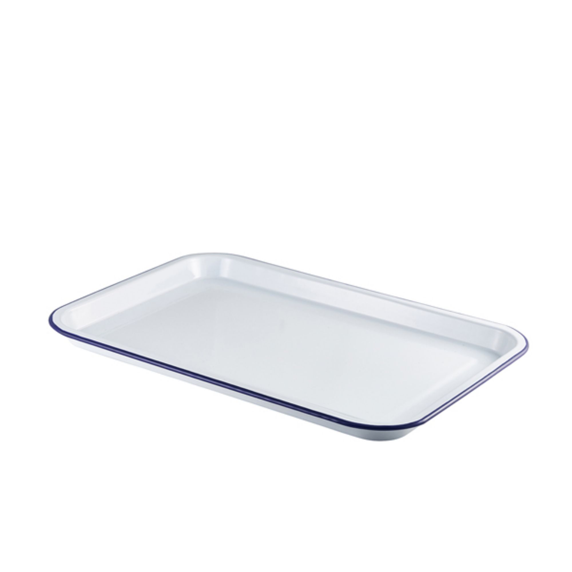 Picture of Enamel Serving Tray White with Blue Rim 33.5x23.5x2.2cm - Pack of 6 - 942933WH