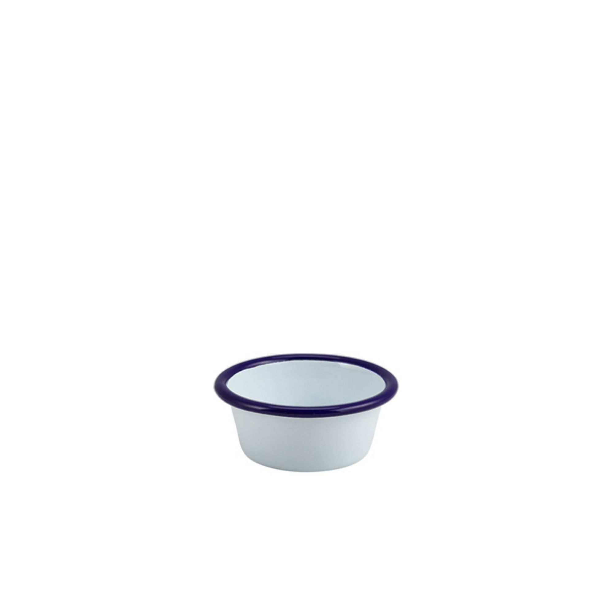 Picture of Enamel Ramekin White with Blue Rim 8cm Dia 90ml/ 3.2oz - Pack of 12 - 52308