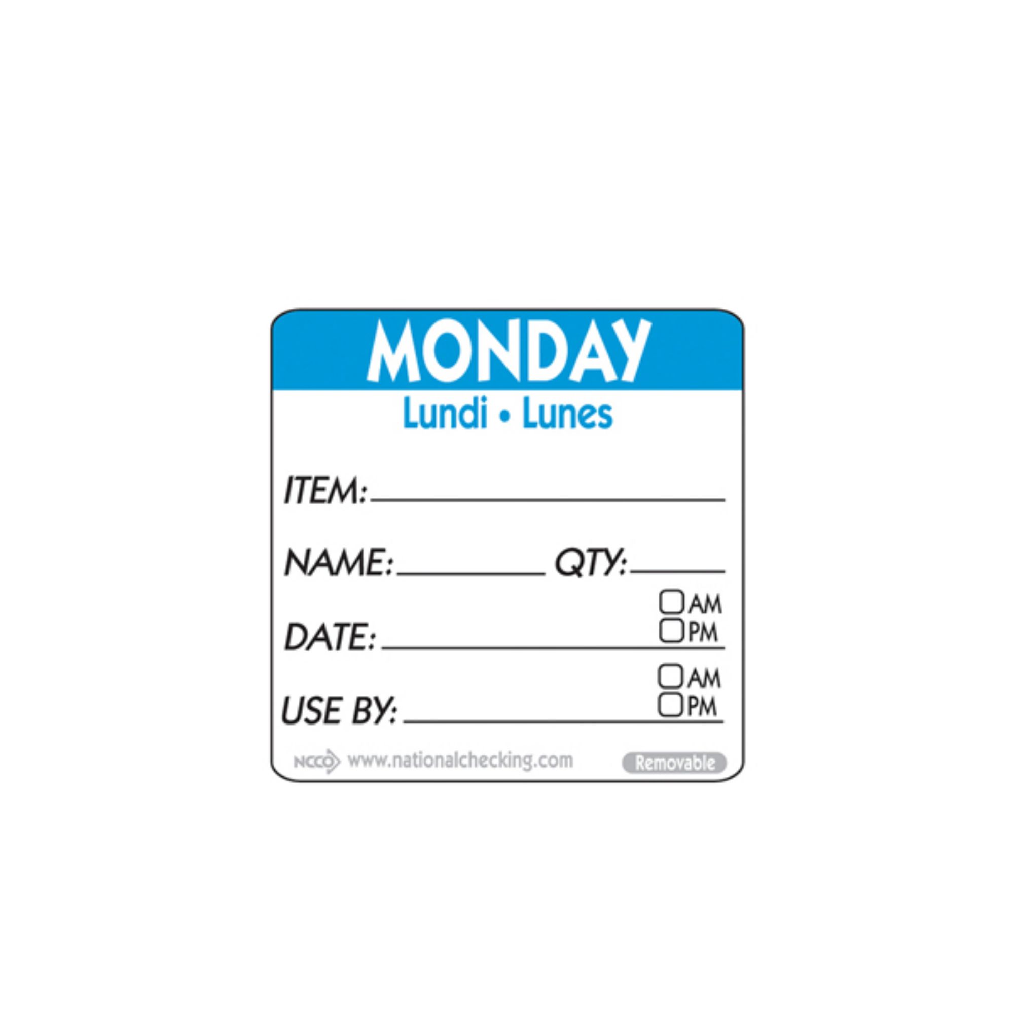 Picture of 50mm Monday Removable Day Label(500) - RIDU2201R