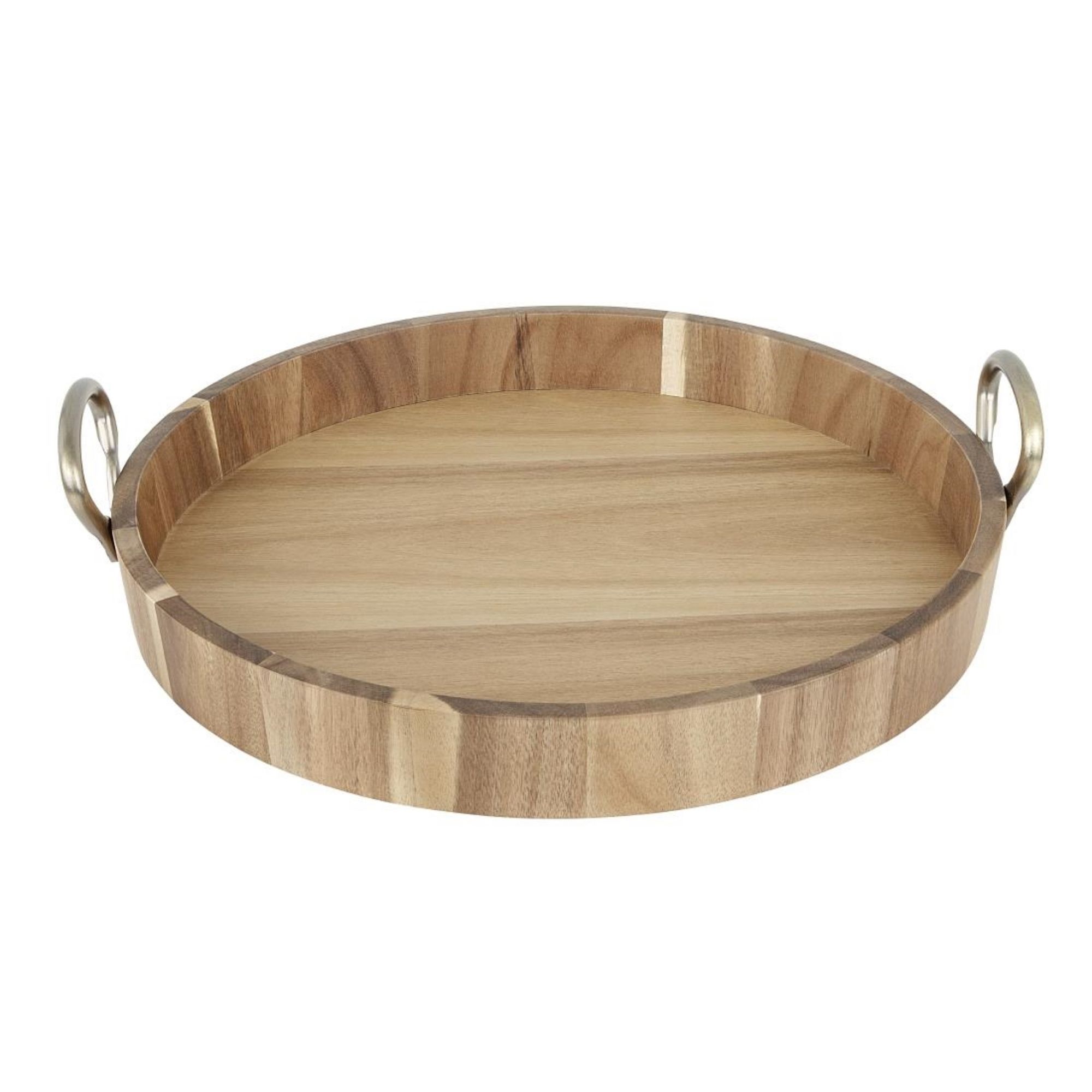 Picture of Olympia Round Tray Acacia Wood with Metal Handles 440x405x100mm - HX393