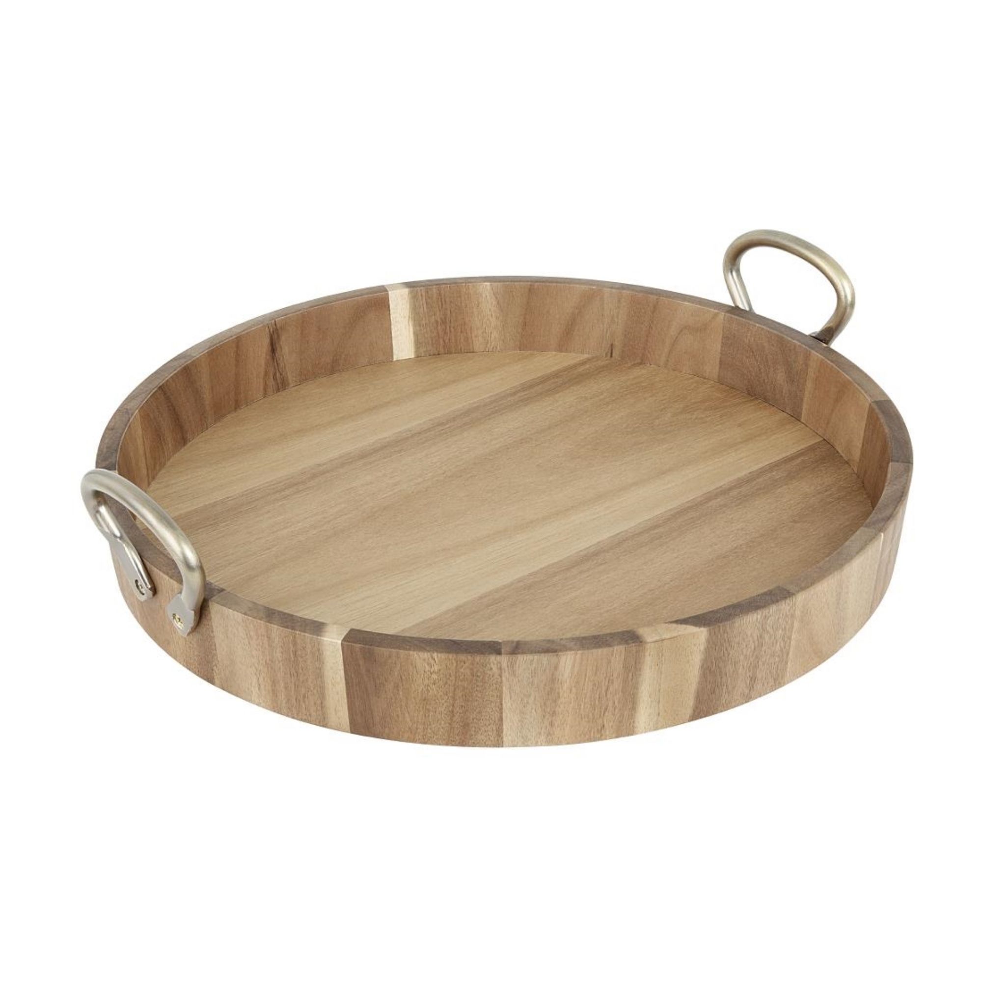 Picture of Olympia Round Tray Acacia Wood with Metal Handles 440x405x100mm