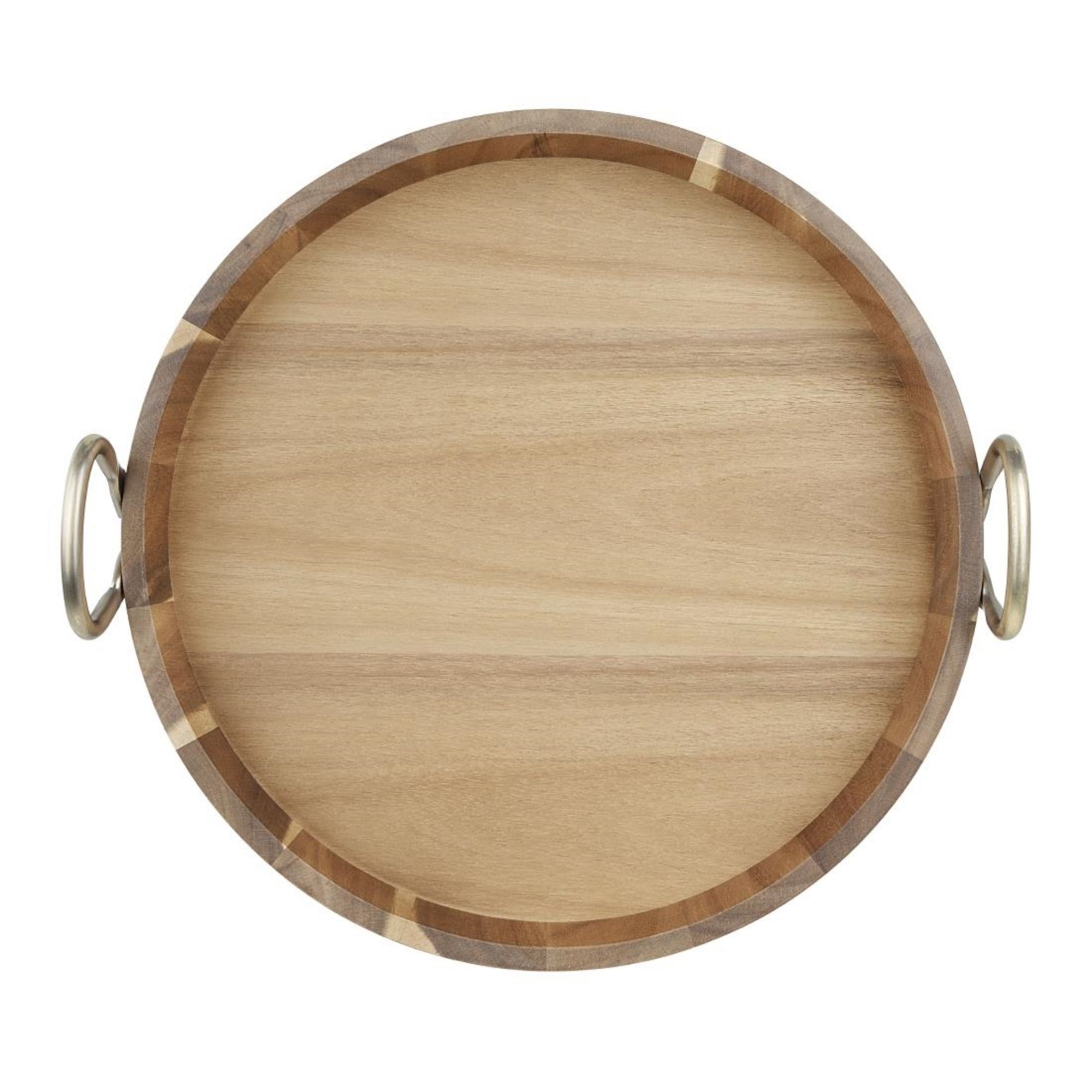 Picture of Olympia Round Tray Acacia Wood with Metal Handles 440x405x100mm
