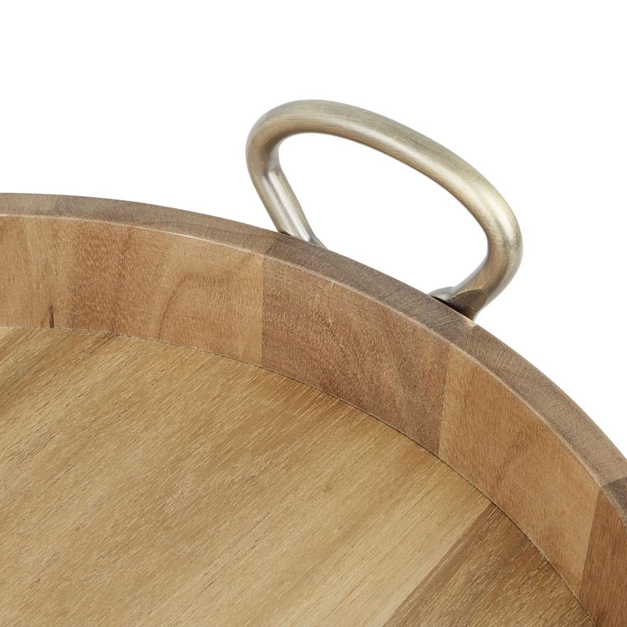 Picture of Olympia Round Tray Acacia Wood with Metal Handles 440x405x100mm