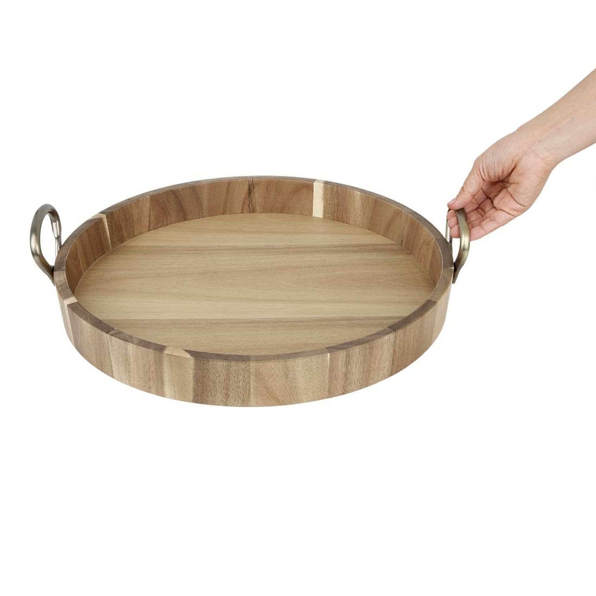 Picture of Olympia Round Tray Acacia Wood with Metal Handles 440x405x100mm
