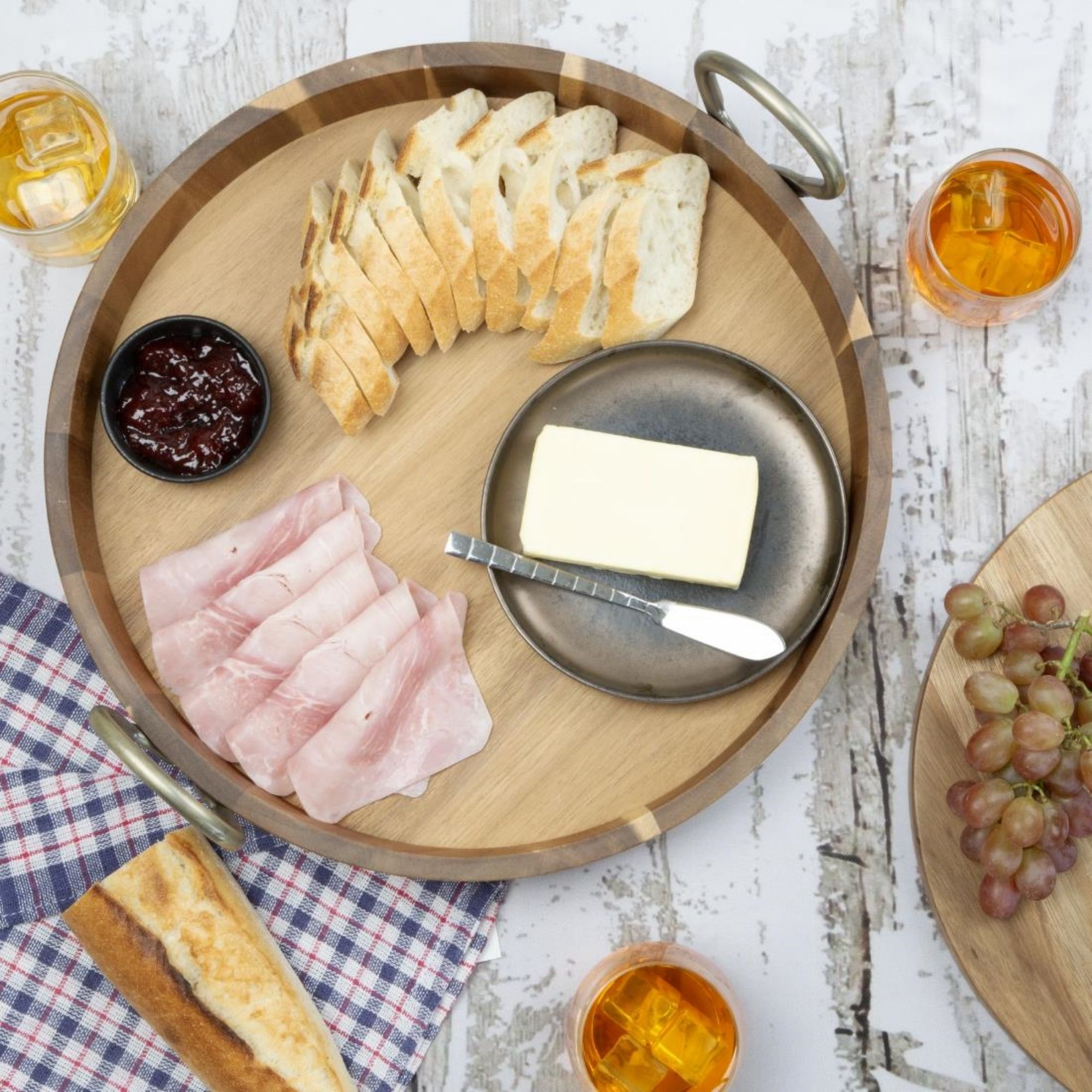 Picture of Olympia Round Tray Acacia Wood with Metal Handles 440x405x100mm