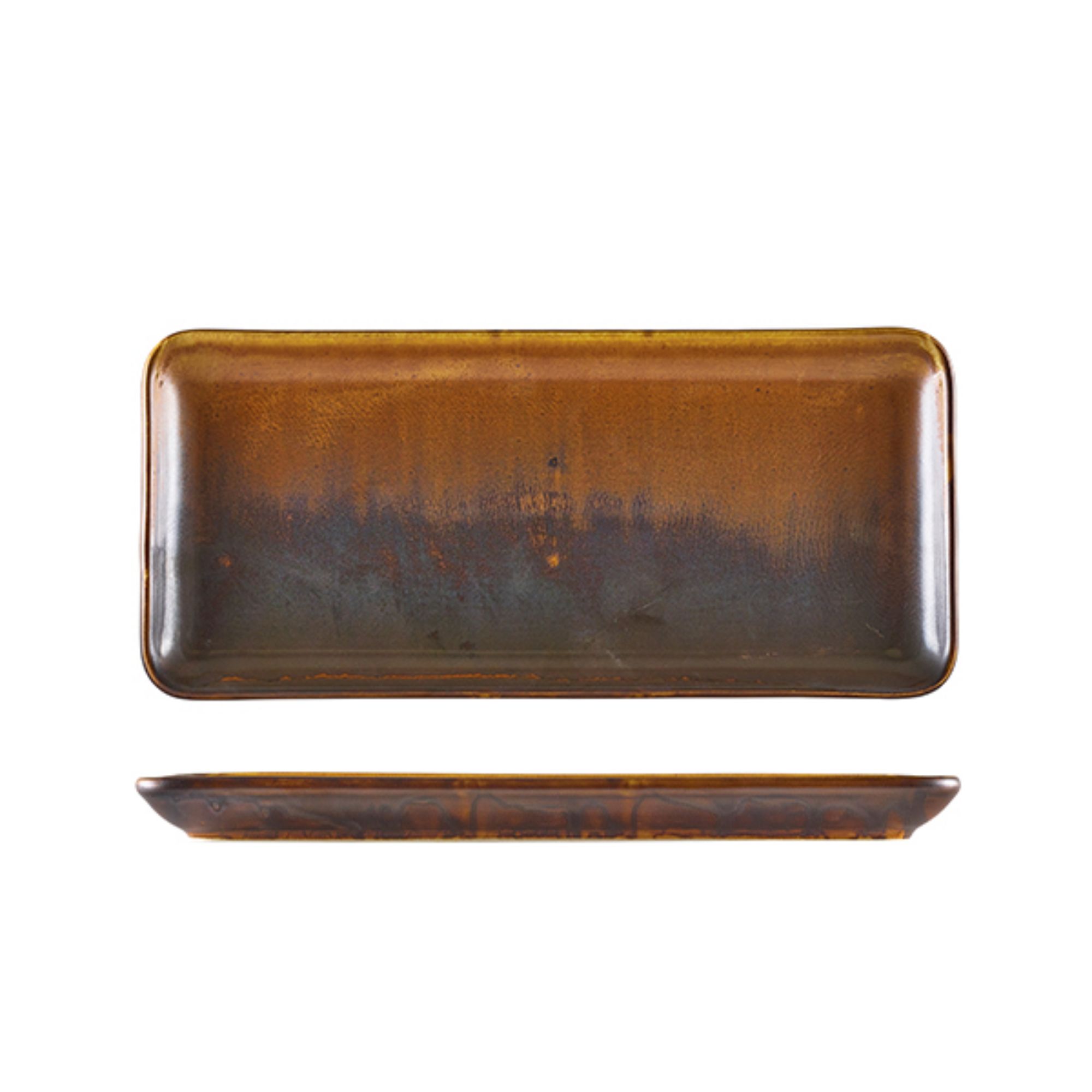Picture of Terra Porcelain Rustic Copper Narrow Rectangular Platter 31 x 14cm - Pack of 6 - NR-PRC30