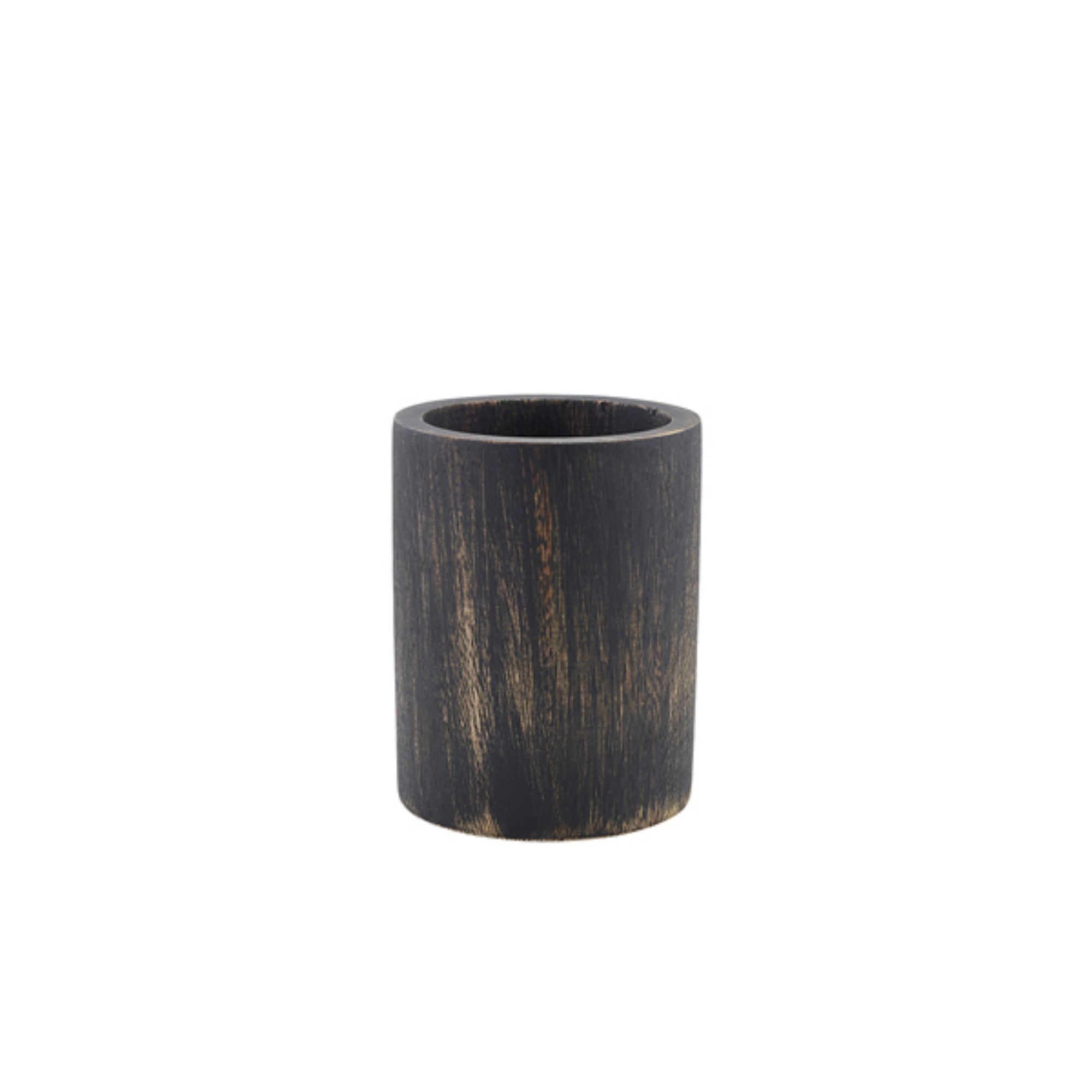Picture of GenWare Black Wash Acacia Wood Cutlery Cylinder - WCC10BK