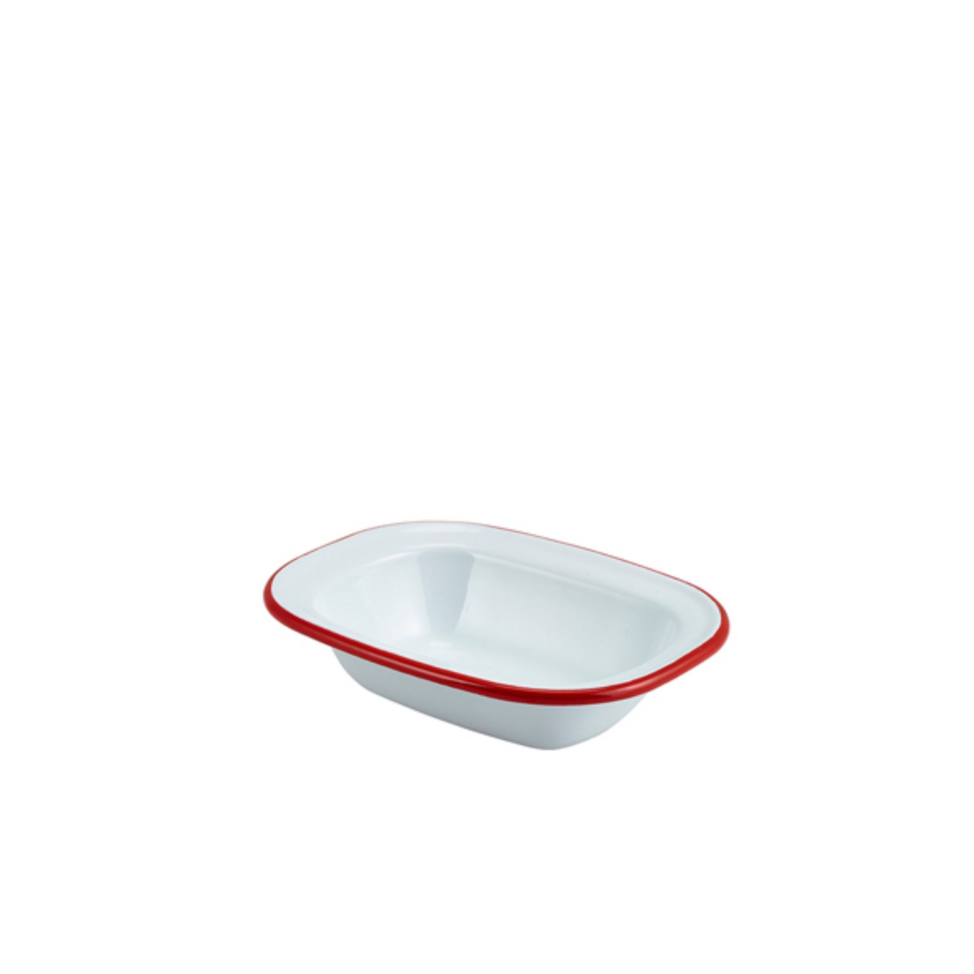 Picture of Enamel Rect. Pie Dish White with Red Rim 16cm - 44016WHR