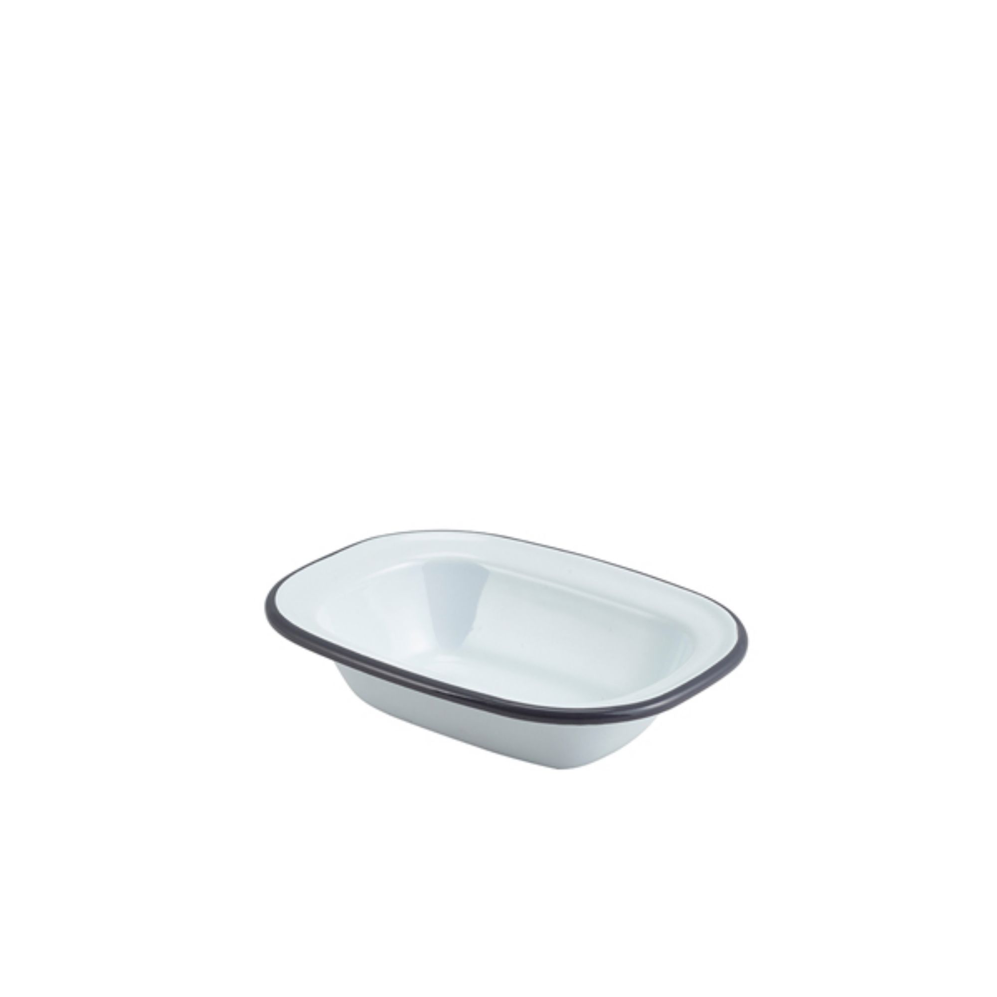 Picture of Enamel Rect. Pie Dish White with Grey Rim 16cm - Pack of 12 - 44016WHG
