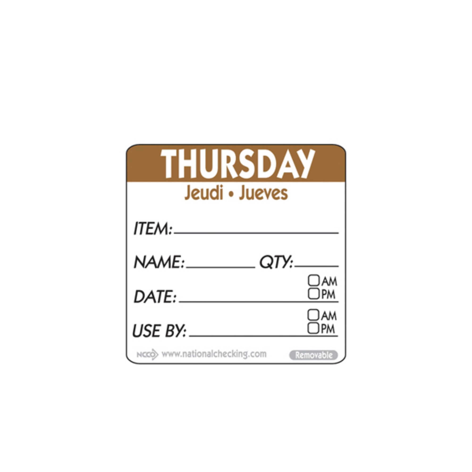 Picture of 50mm Thursday Removable Day Label (500) - RIDU2204R