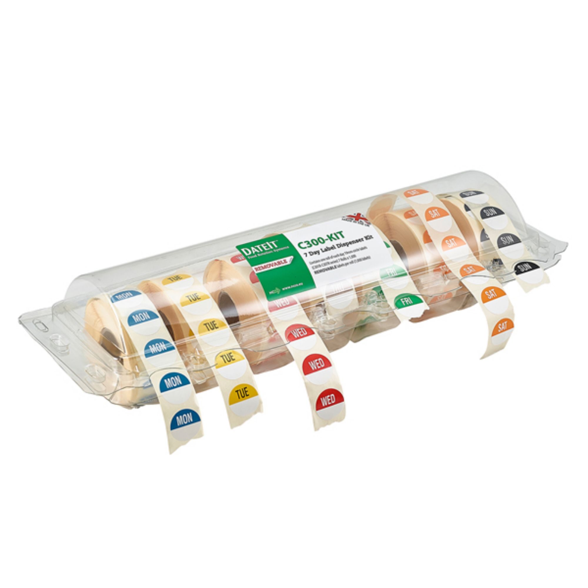 Picture of 19mm Removable Day of the Week Labels 7 Days W/ Dispenser (7 X 1000) - C300-KIT