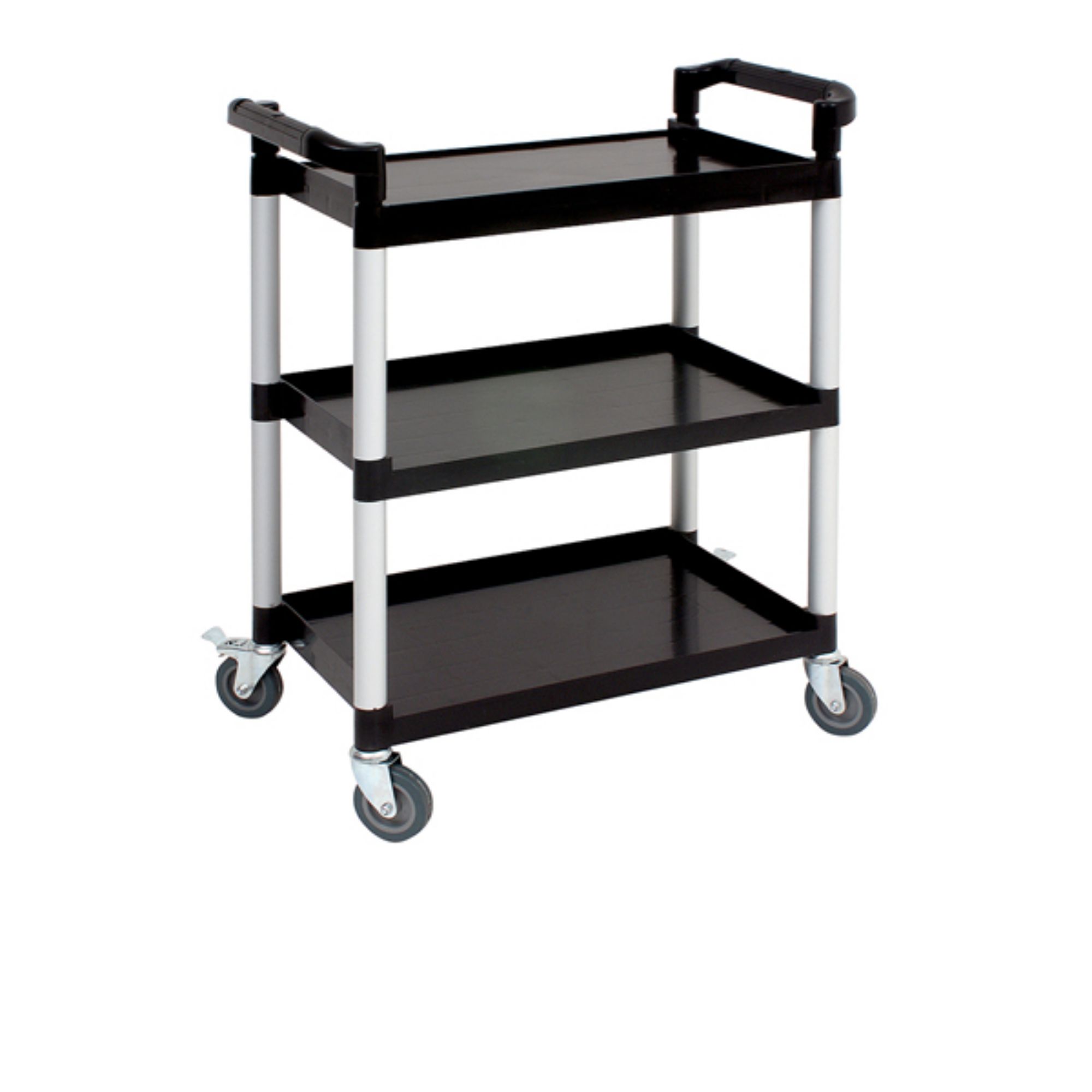 Picture of Genware Large 3 Tier PP Trolley Black Shelves - TROLPL