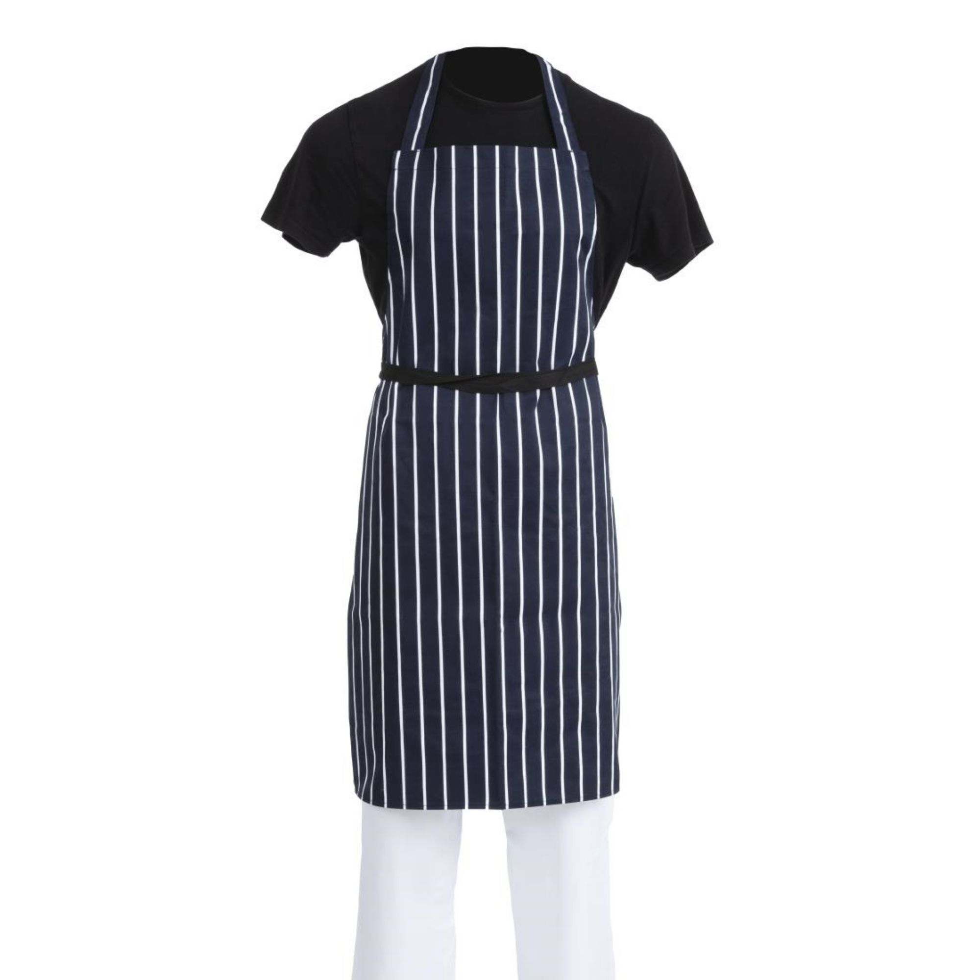 Picture of Whites Butchers Stripe Bib Apron Blue/White (5 Pack)