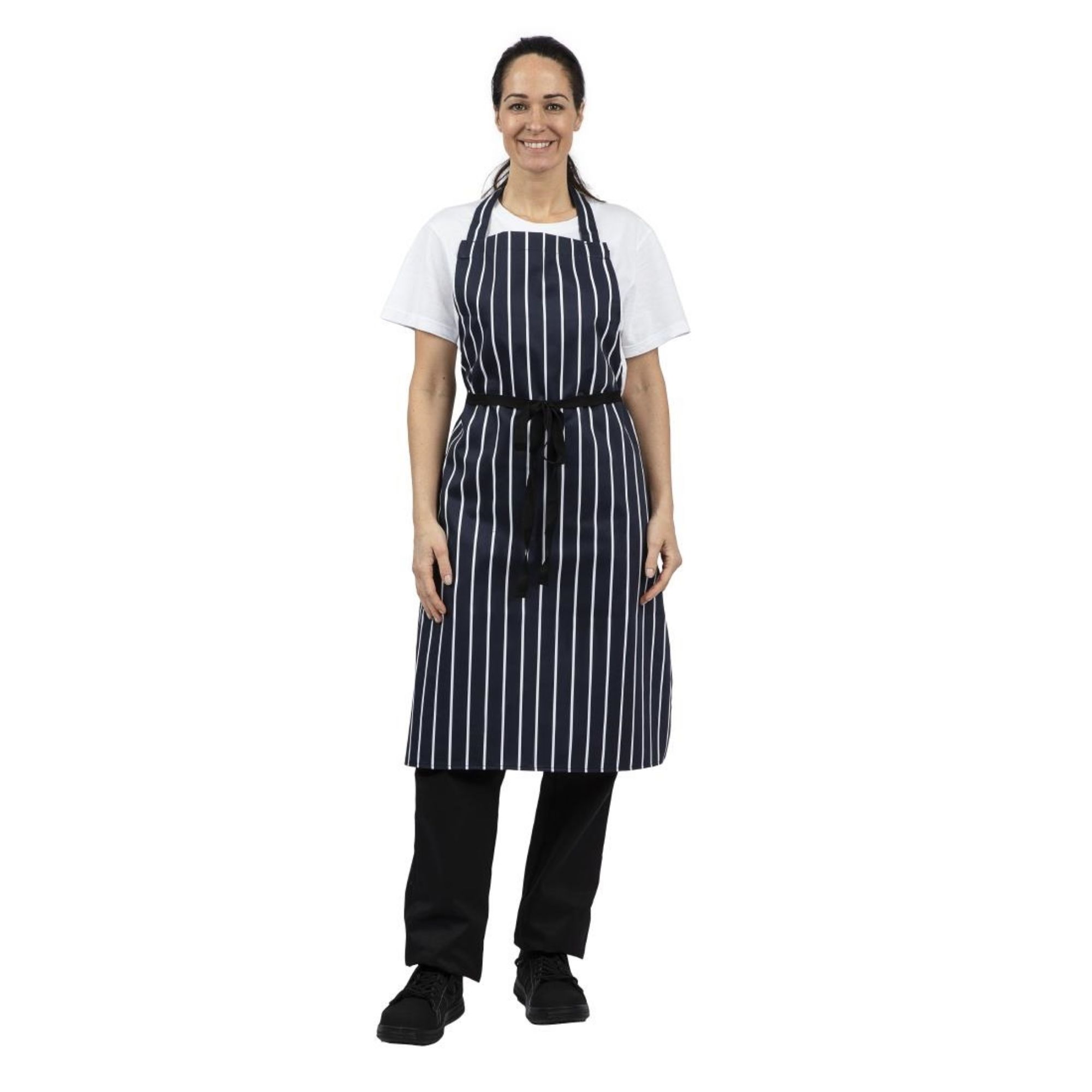 Picture of Whites Butchers Stripe Bib Apron Blue/White (5 Pack)